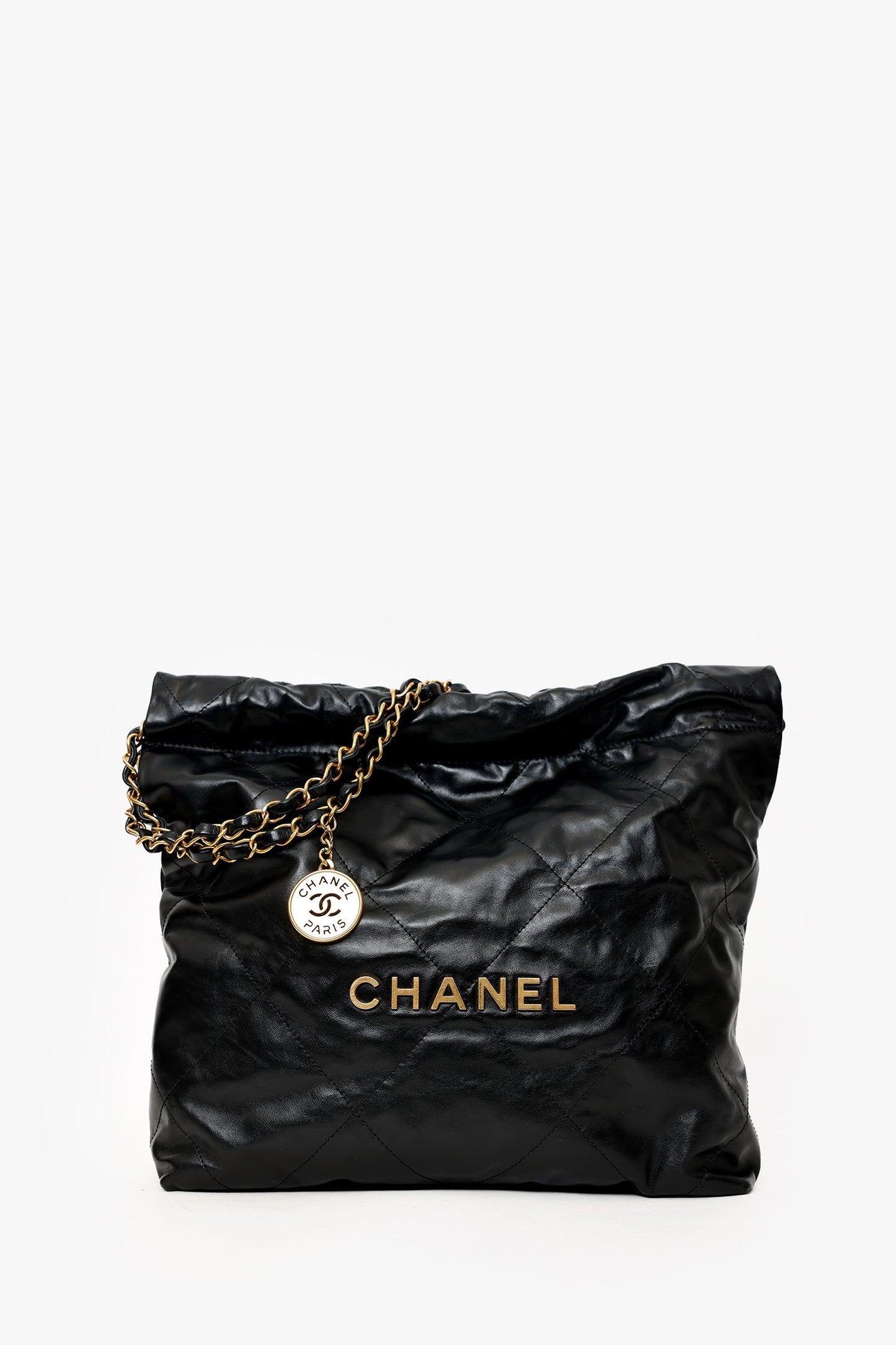 Pre-Loved Chanel Black Lambskin 22 Small Hobo Bag With Pouch