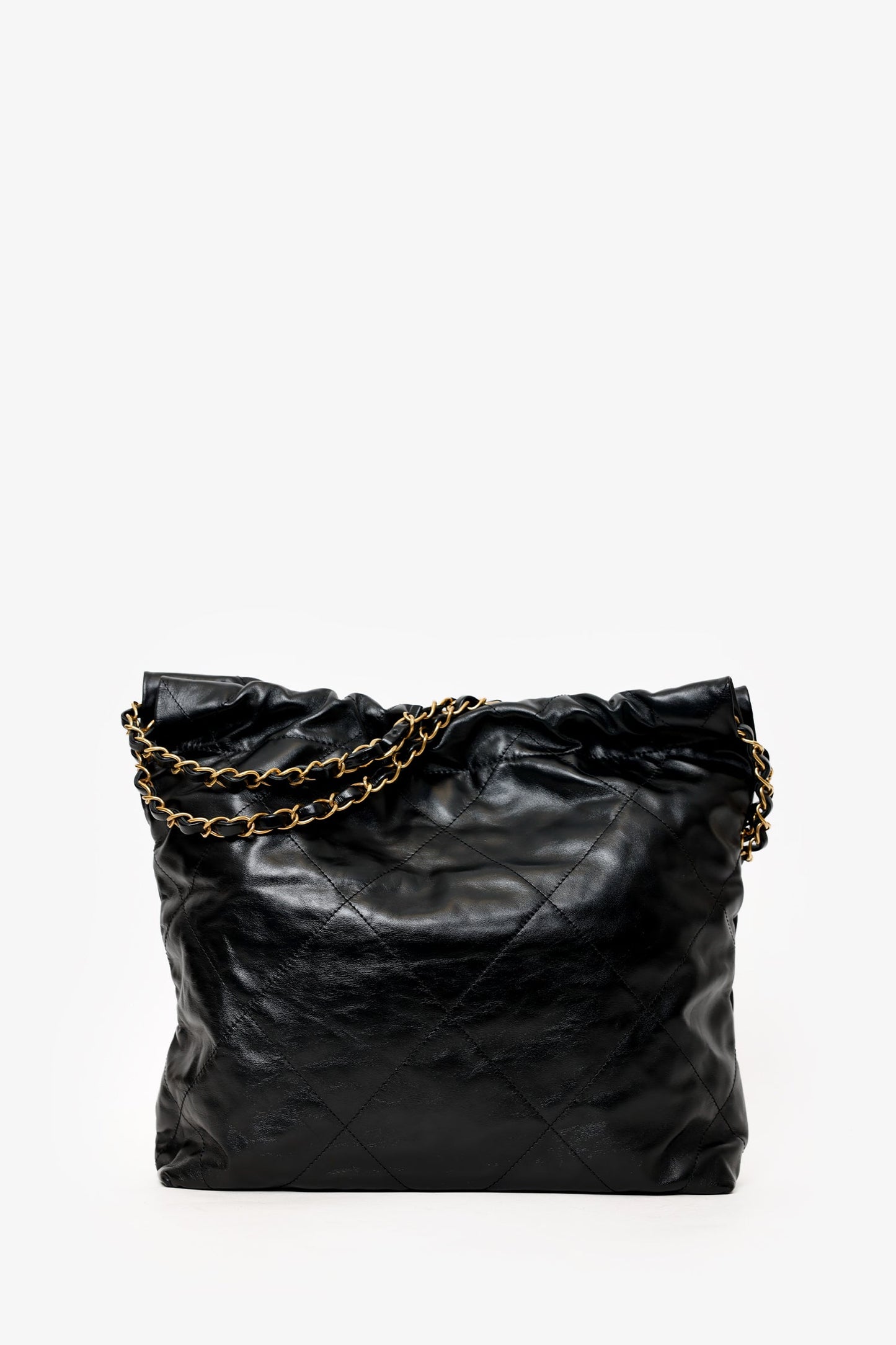Pre-Loved Chanel Black Lambskin 22 Small Hobo Bag With Pouch