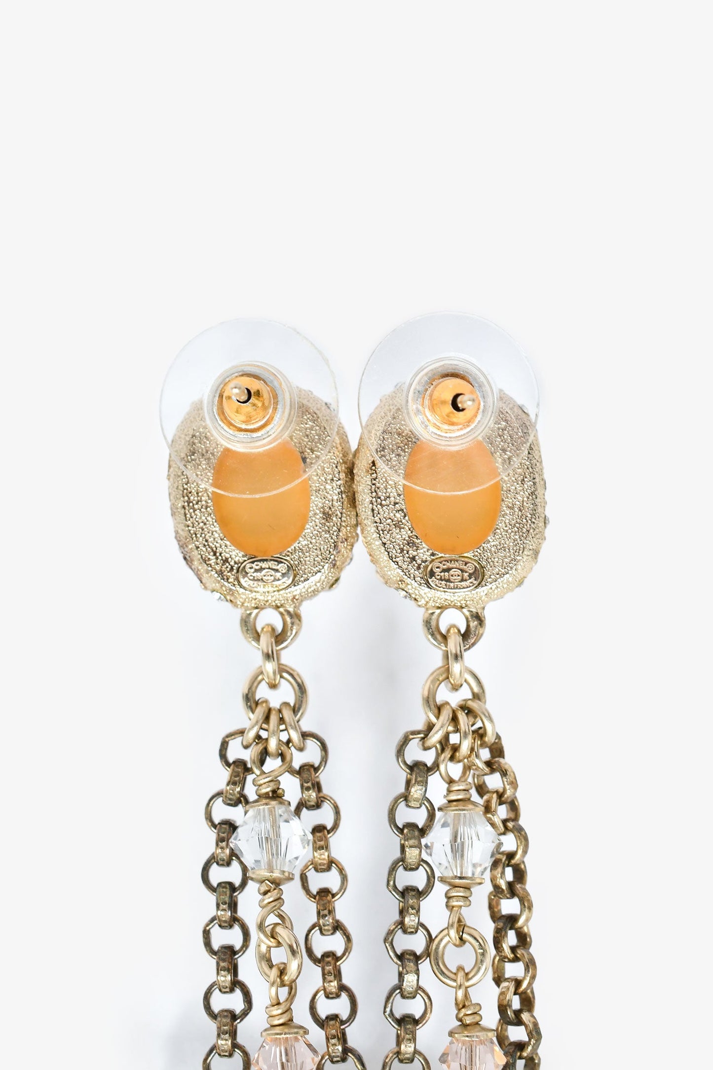 Pre-Loved Chanel™ 2018 Gold Tone Crystal Pearl Drop CC Multichain Earrings
