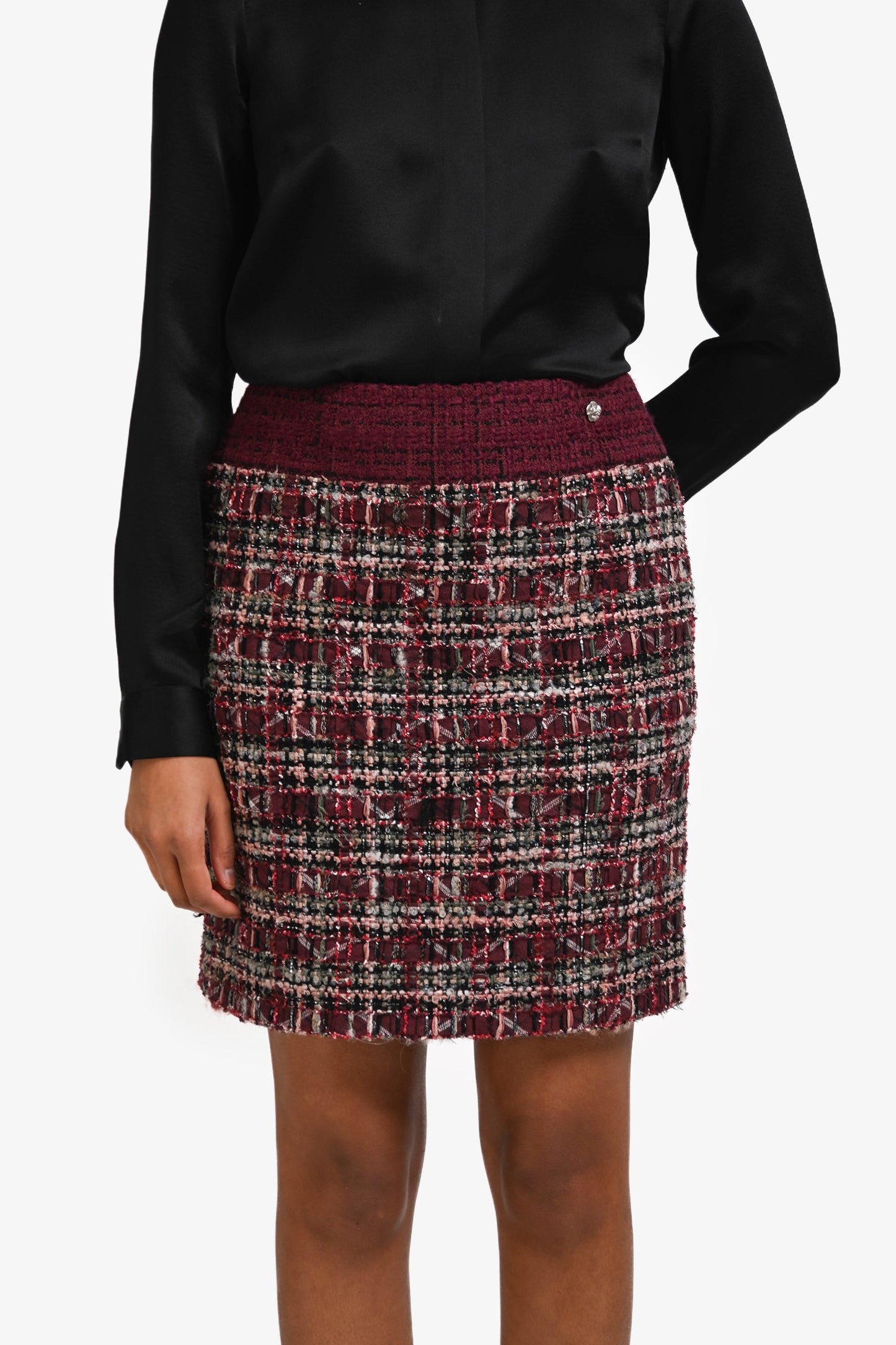 Pre-Loved Chanel™ Burgundy Metallic Tweed Mini Skirt Size 36