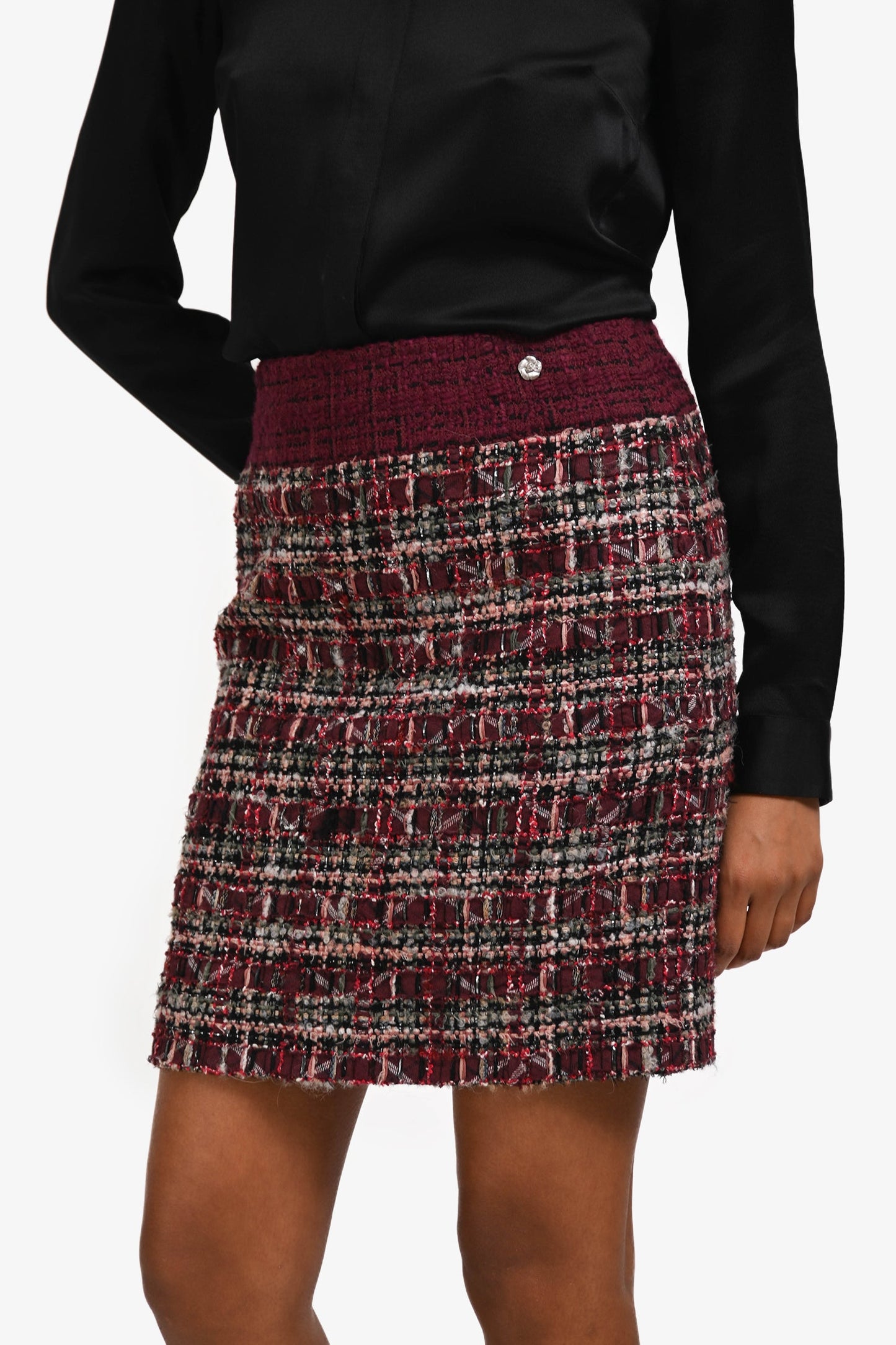 Pre-Loved Chanel™ Burgundy Metallic Tweed Mini Skirt Size 36
