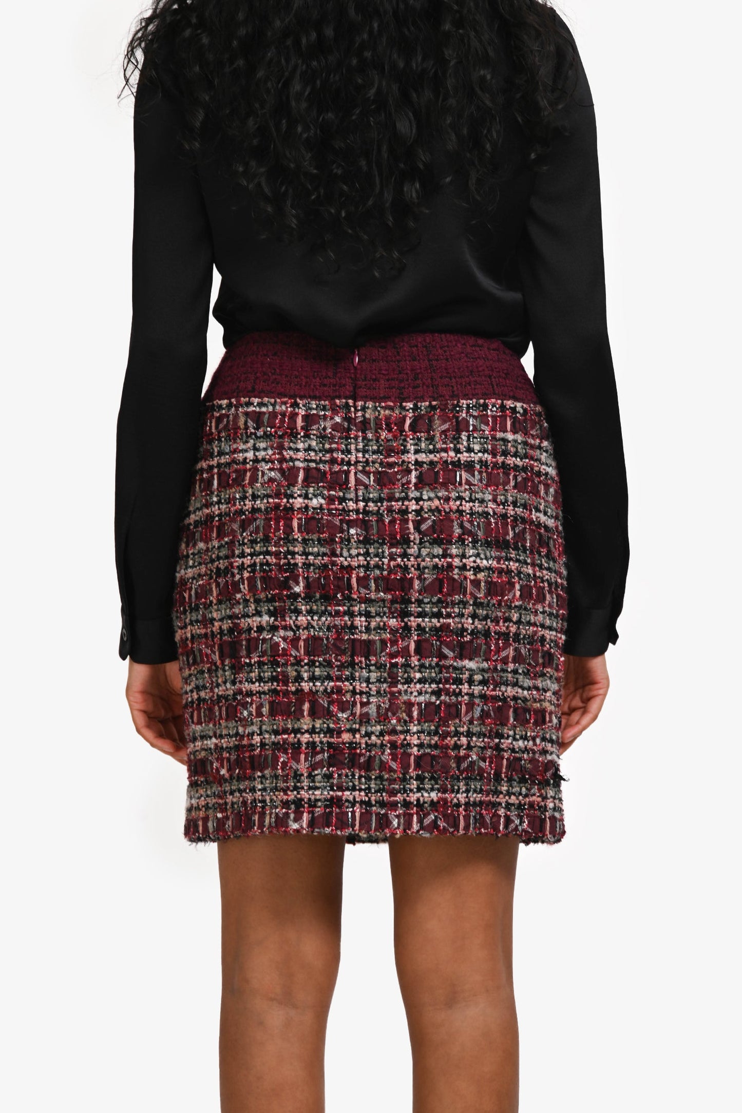 Pre-Loved Chanel™ Burgundy Metallic Tweed Mini Skirt Size 36