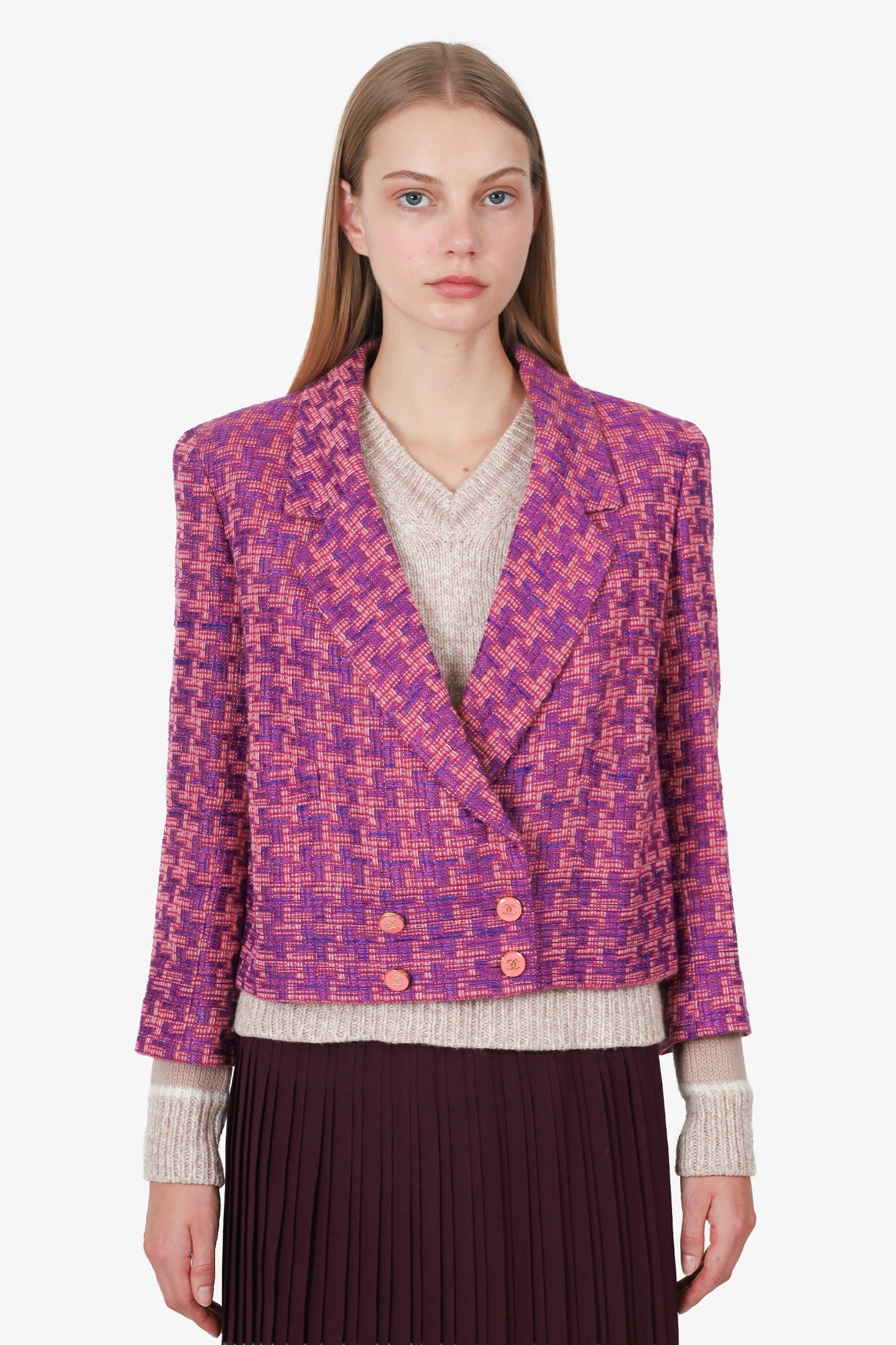 Pre-Loved Chanel™ 2001 Purple Wool Tweed Blazer Size 40