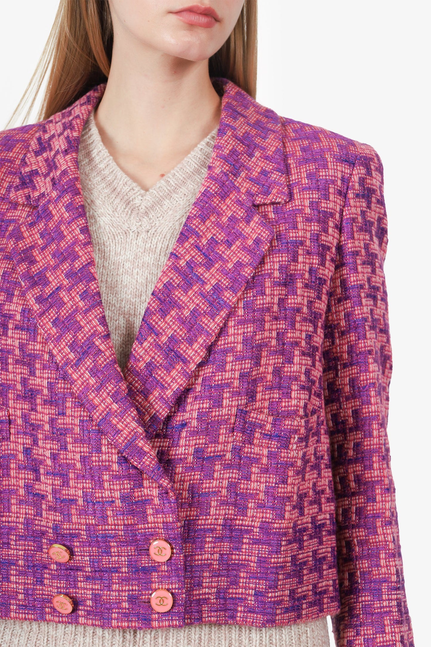 Pre-Loved Chanel™ 2001 Purple Wool Tweed Blazer Size 40