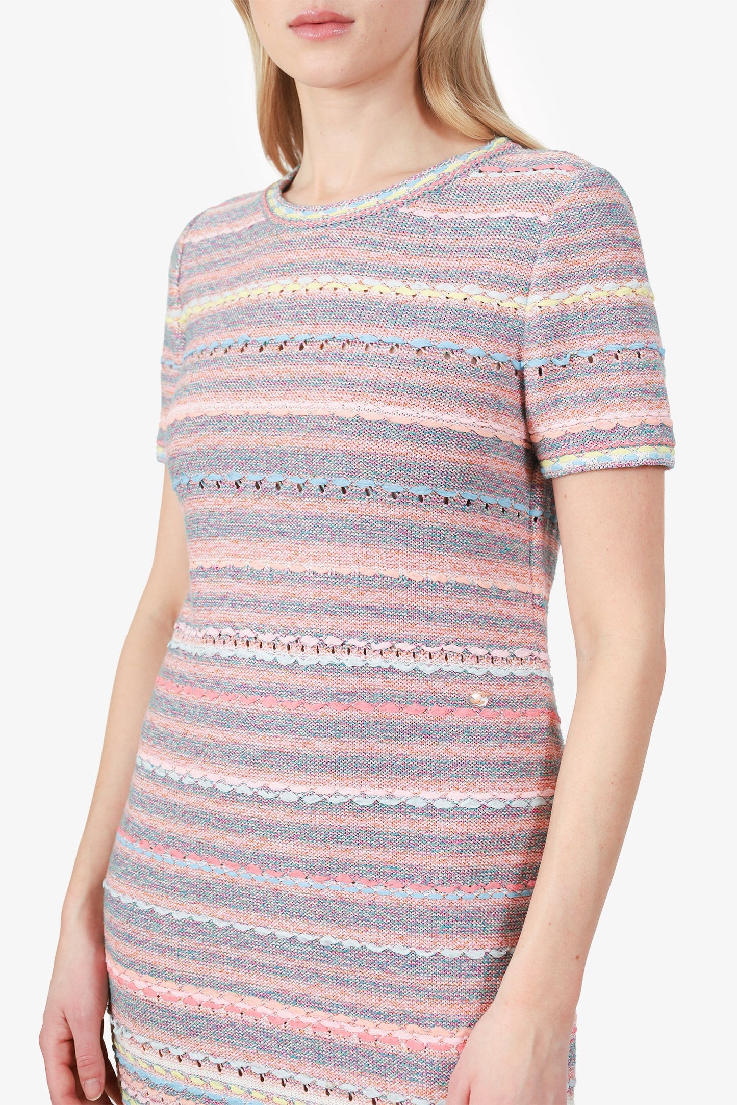 Pre-Loved Chanel™ 2018 Pink Silk/Cotton Tweed Woven Short Sleeve Midi Dress Size 38