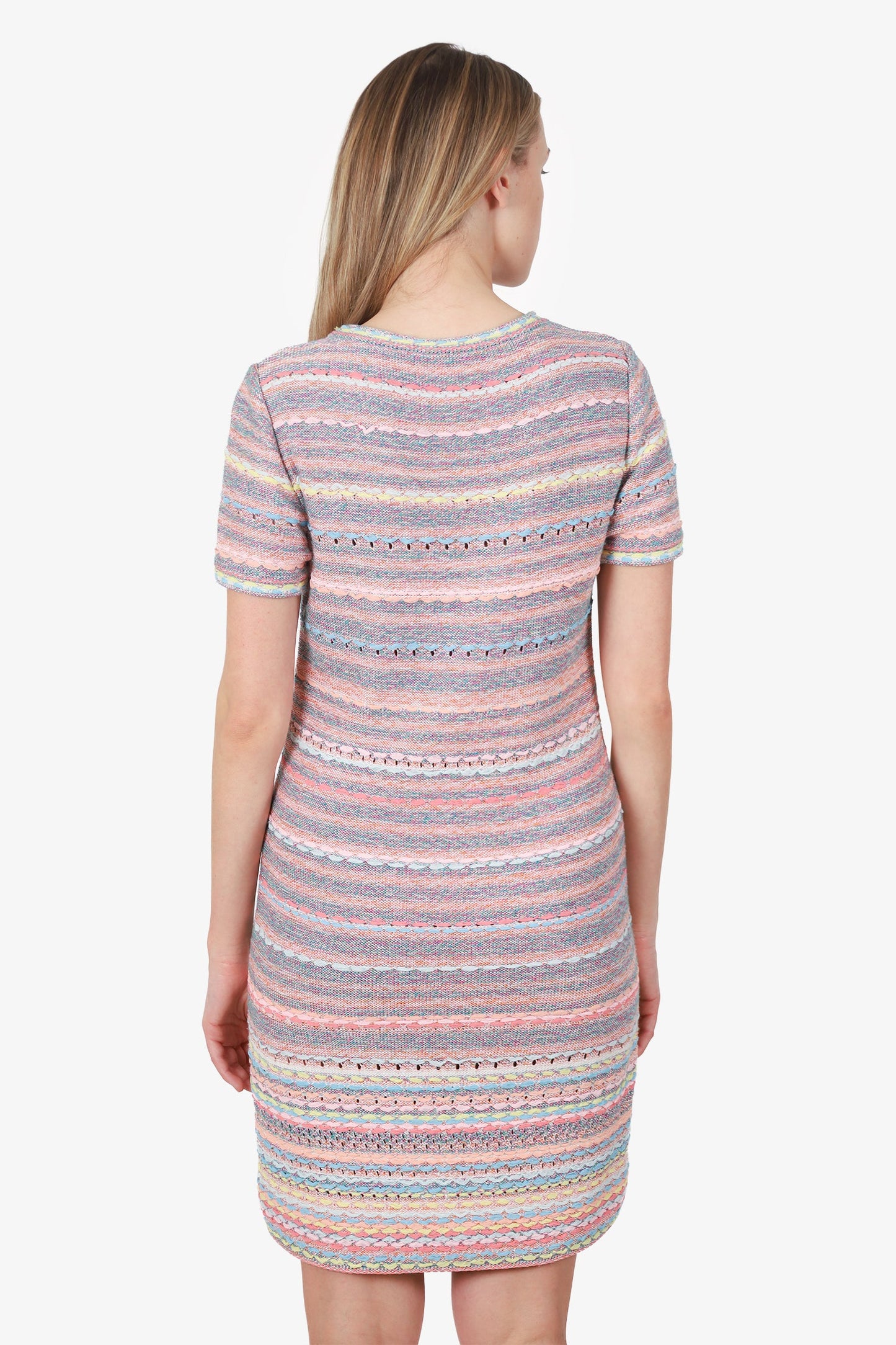 Pre-Loved Chanel™ 2018 Pink Silk/Cotton Tweed Woven Short Sleeve Midi Dress Size 38