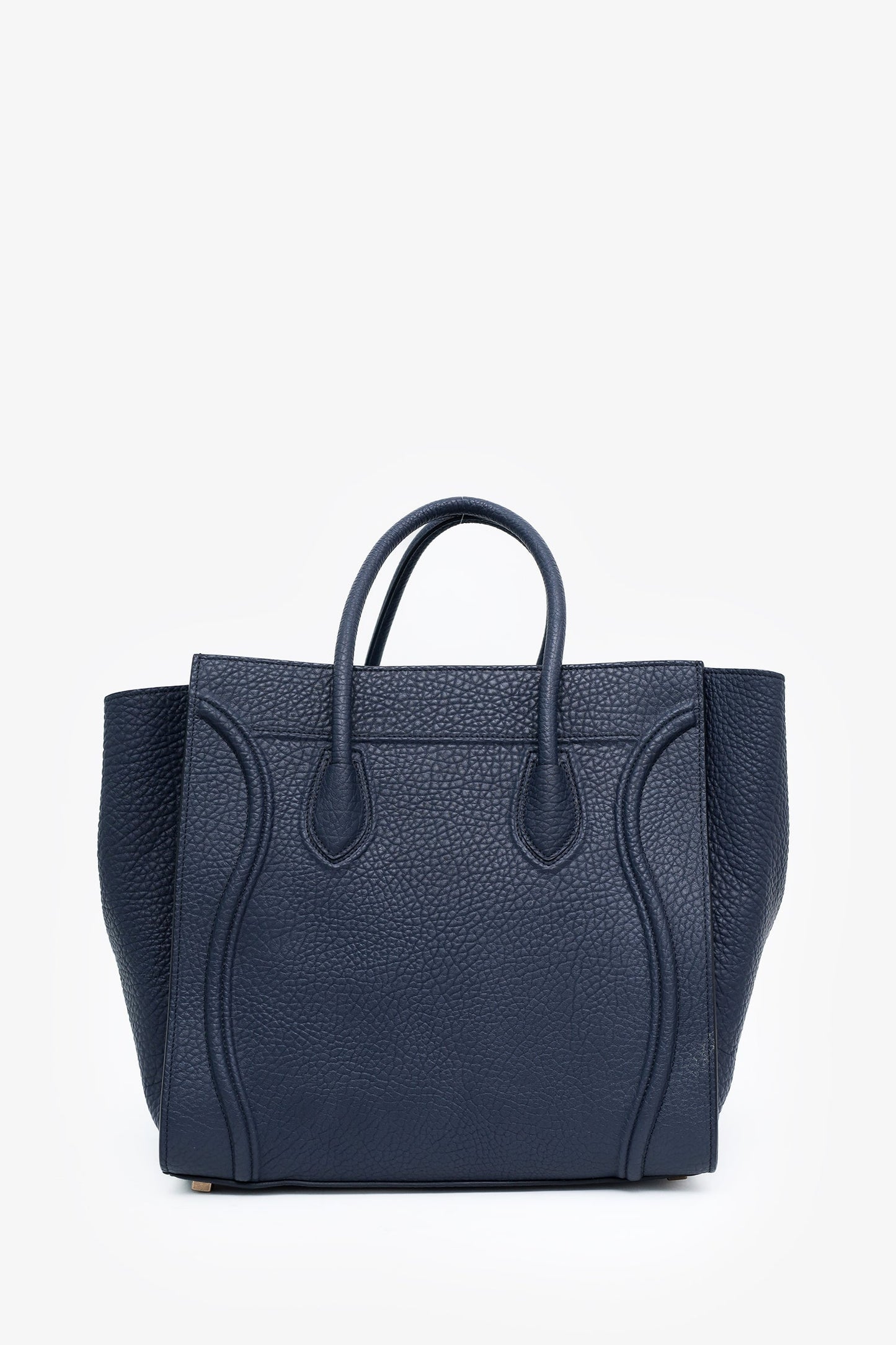 Celine Navy Blue Bullhide Calfskin Leather Medium Phantom Luggage Tote Bag