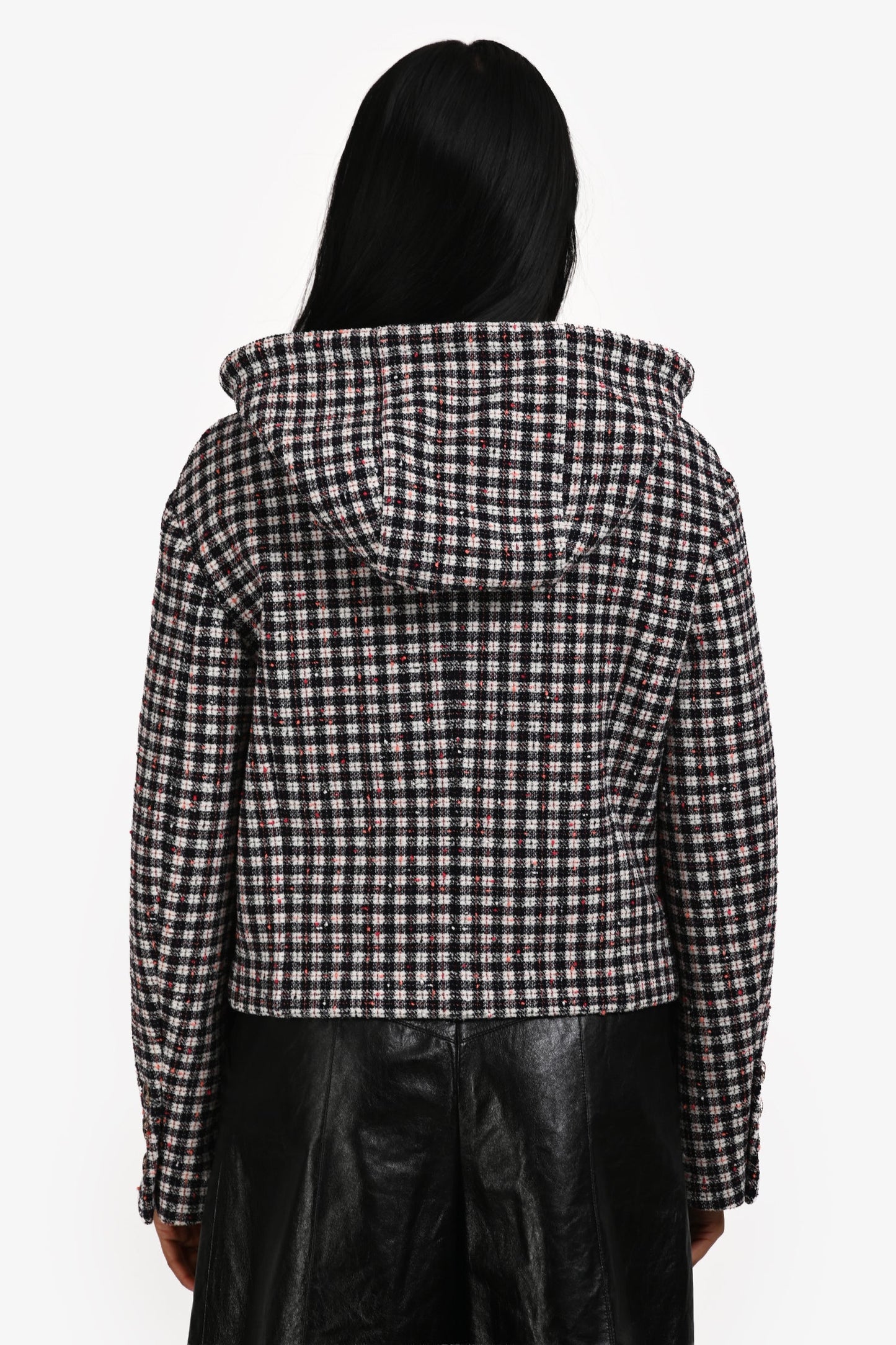 Pre-Loved Chanel™ 2014 White/Black Wool Check Hooded Jacket Size 36