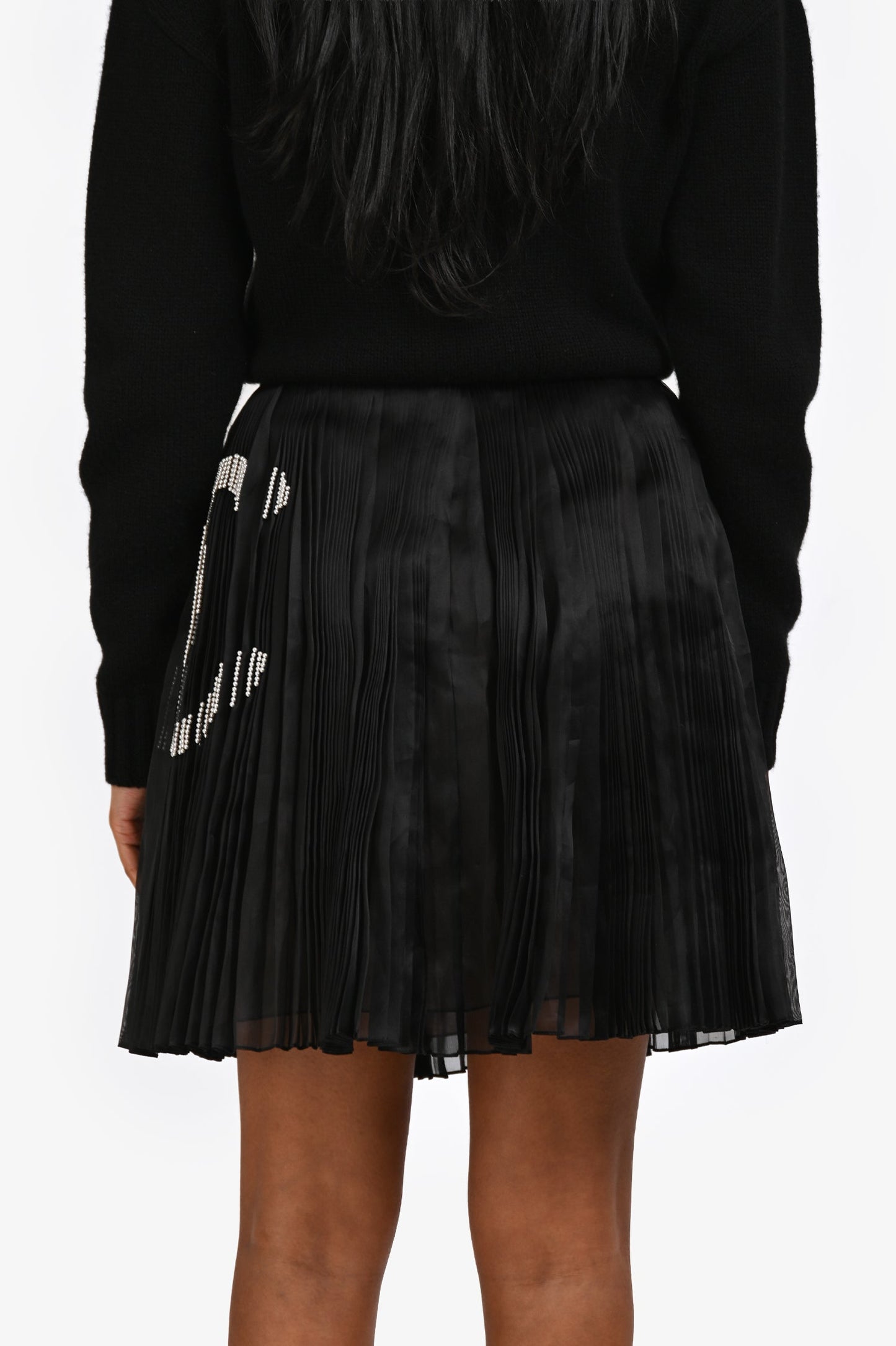Pre-Loved Chanel™ 22A Black Pleated Pearl CC Mini Skirt Size 36