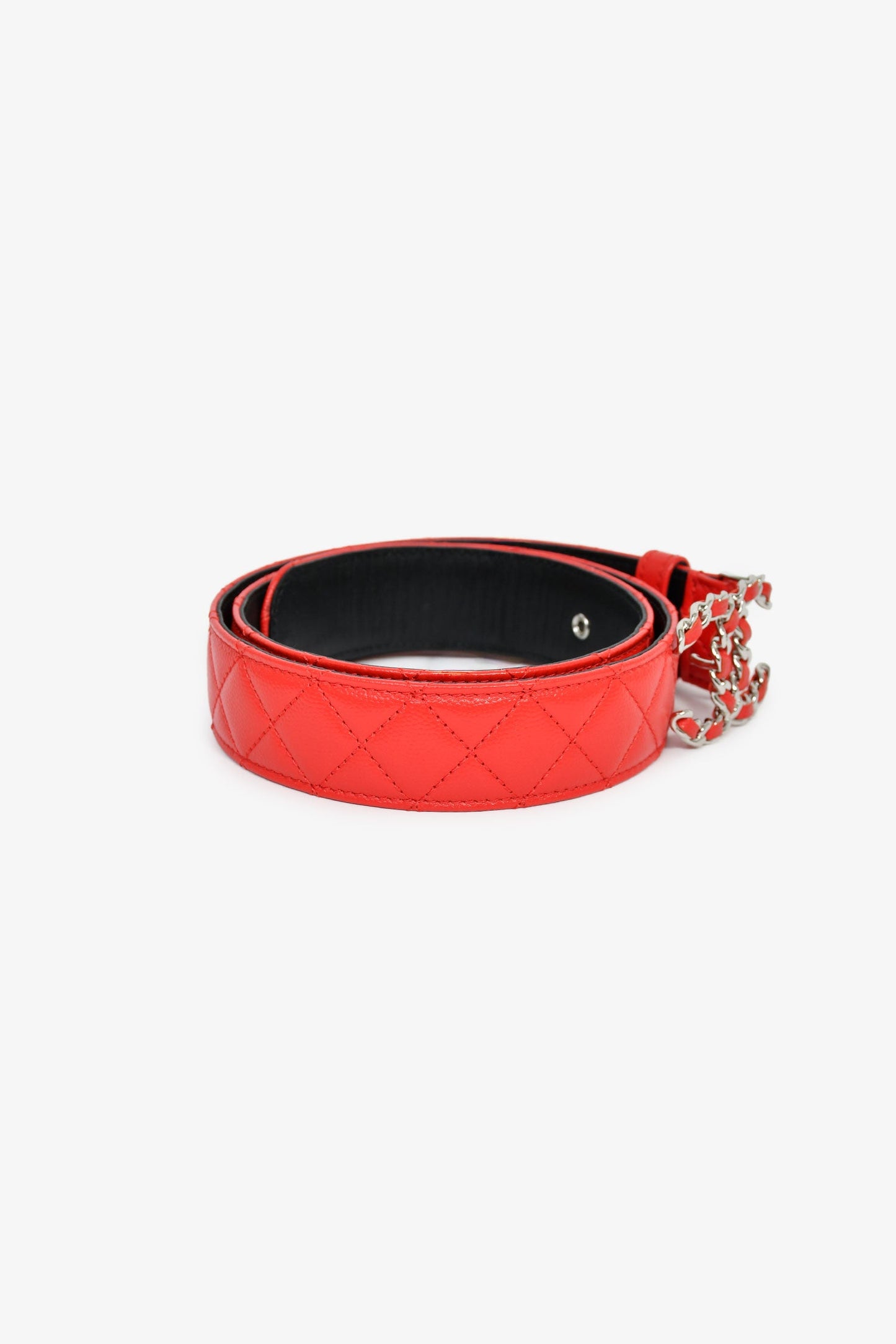 Pre-Loved Chanel™ 2020 Red Quilted Caviar Leather CC Buckle Belt Size 80/32