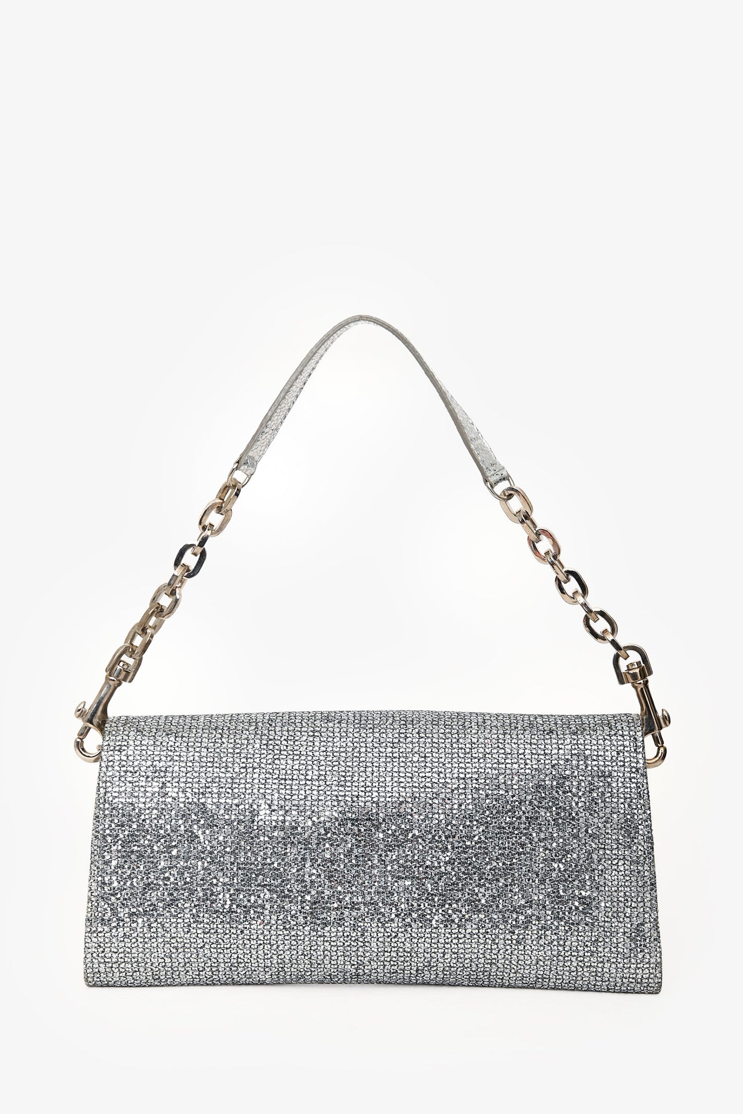 Jimmy Choo Silver Metallic Bow Embellished Evening Shoulder Bag