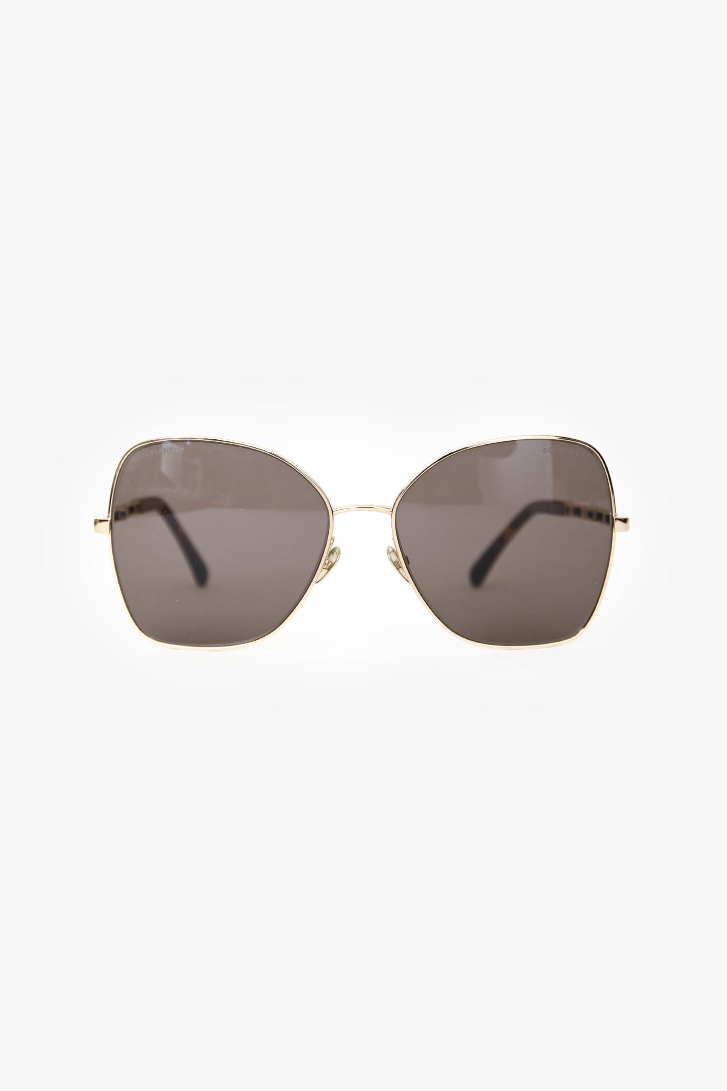 Pre-Loved Chanel™ Gold Tone Metal Butterfly Framed Sunglasses With Chain