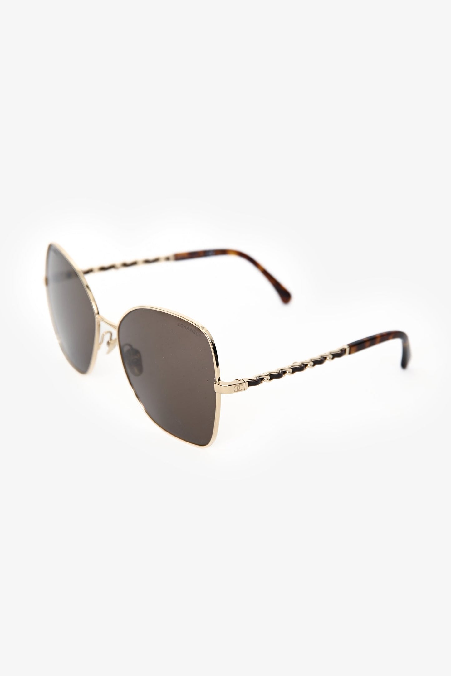 Pre-Loved Chanel™ Gold Tone Metal Butterfly Framed Sunglasses With Chain
