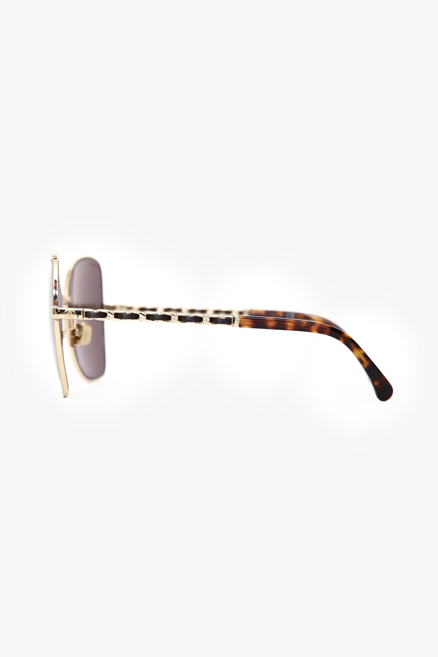 Pre-Loved Chanel™ Gold Tone Metal Butterfly Framed Sunglasses With Chain