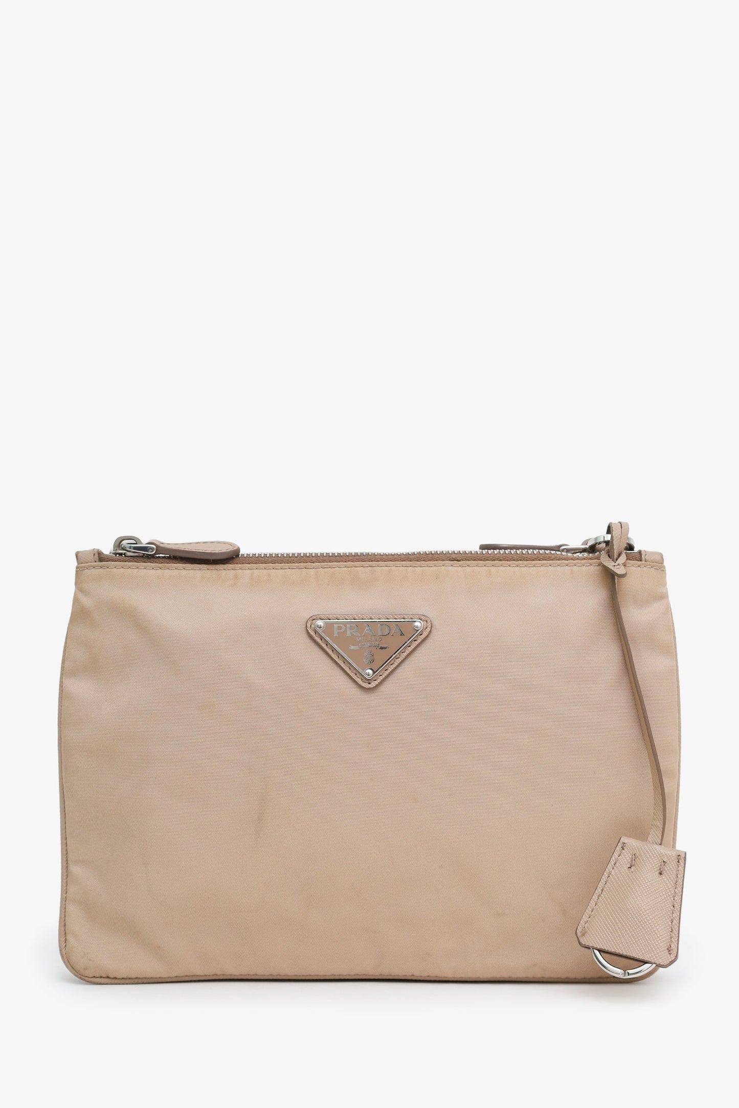Prada Beige Re-Nylon Saffiano Re-Edition 2000 Double Zip Crossbody Bag
