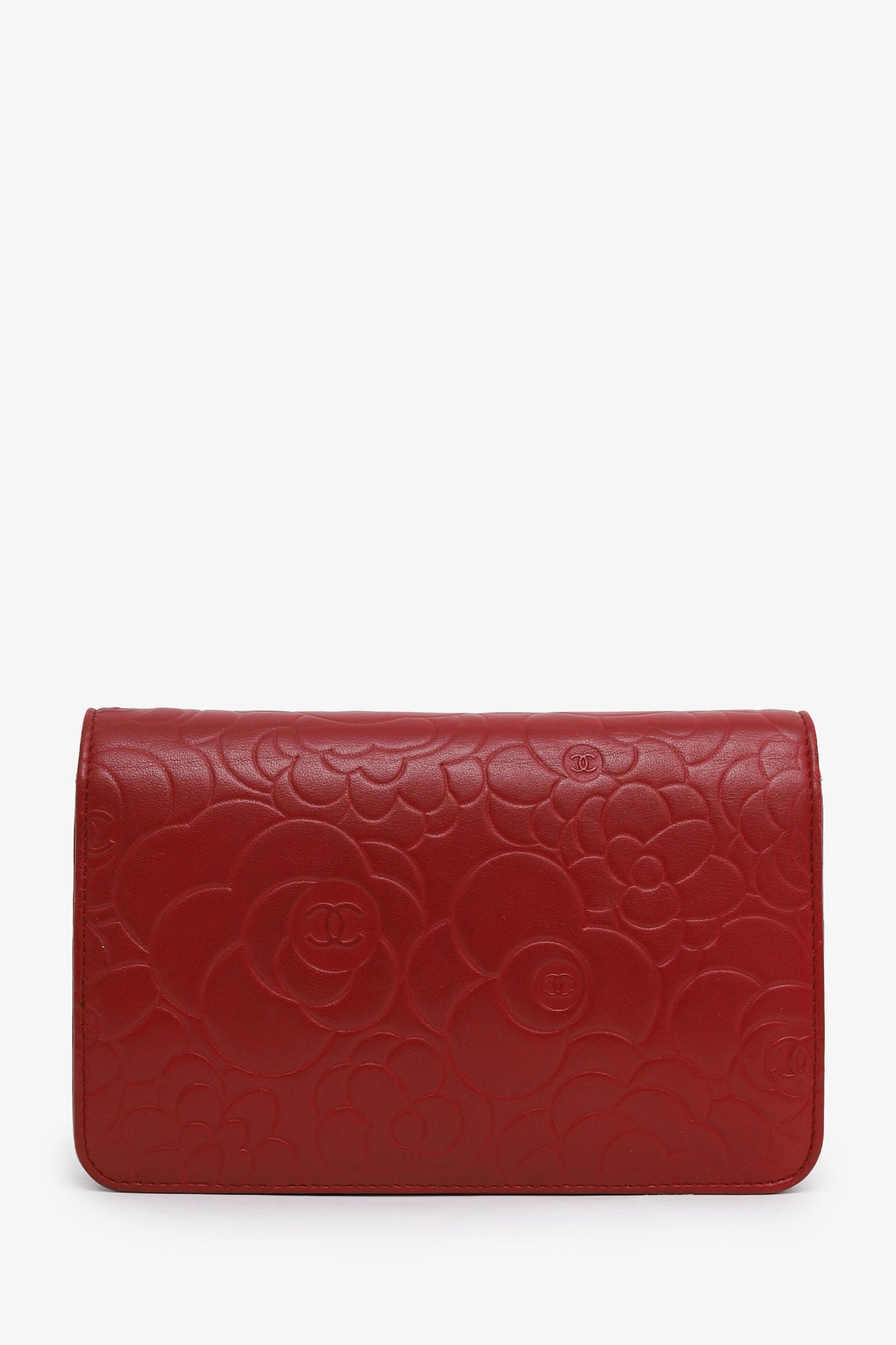 Pre-Loved Chanel™ 2011 Red Lambskin Leather Camellia Classic Wallet on Chain