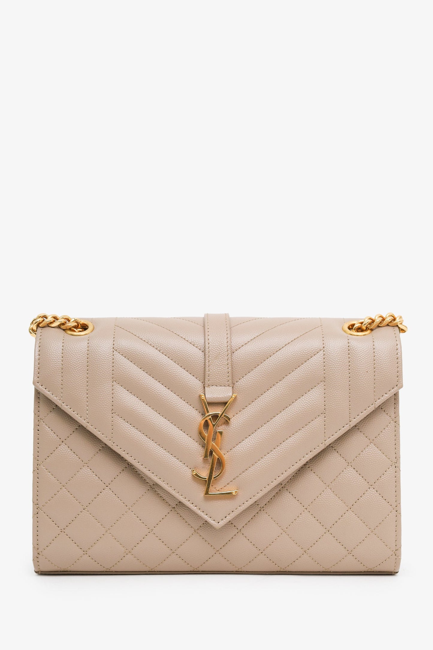 Saint Laurent Beige Grained Leather Small Envelope Bag