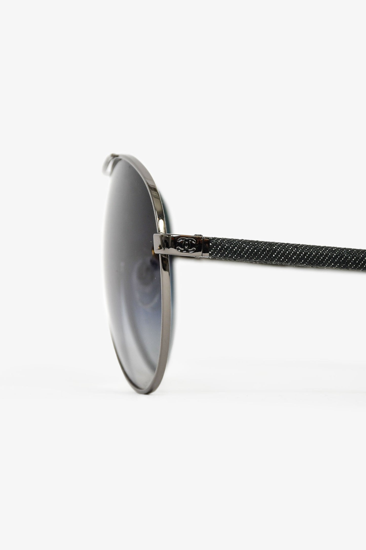 Pre-Loved Chanel™ Gun Metal/Denim 'Pilot' Sunglasses