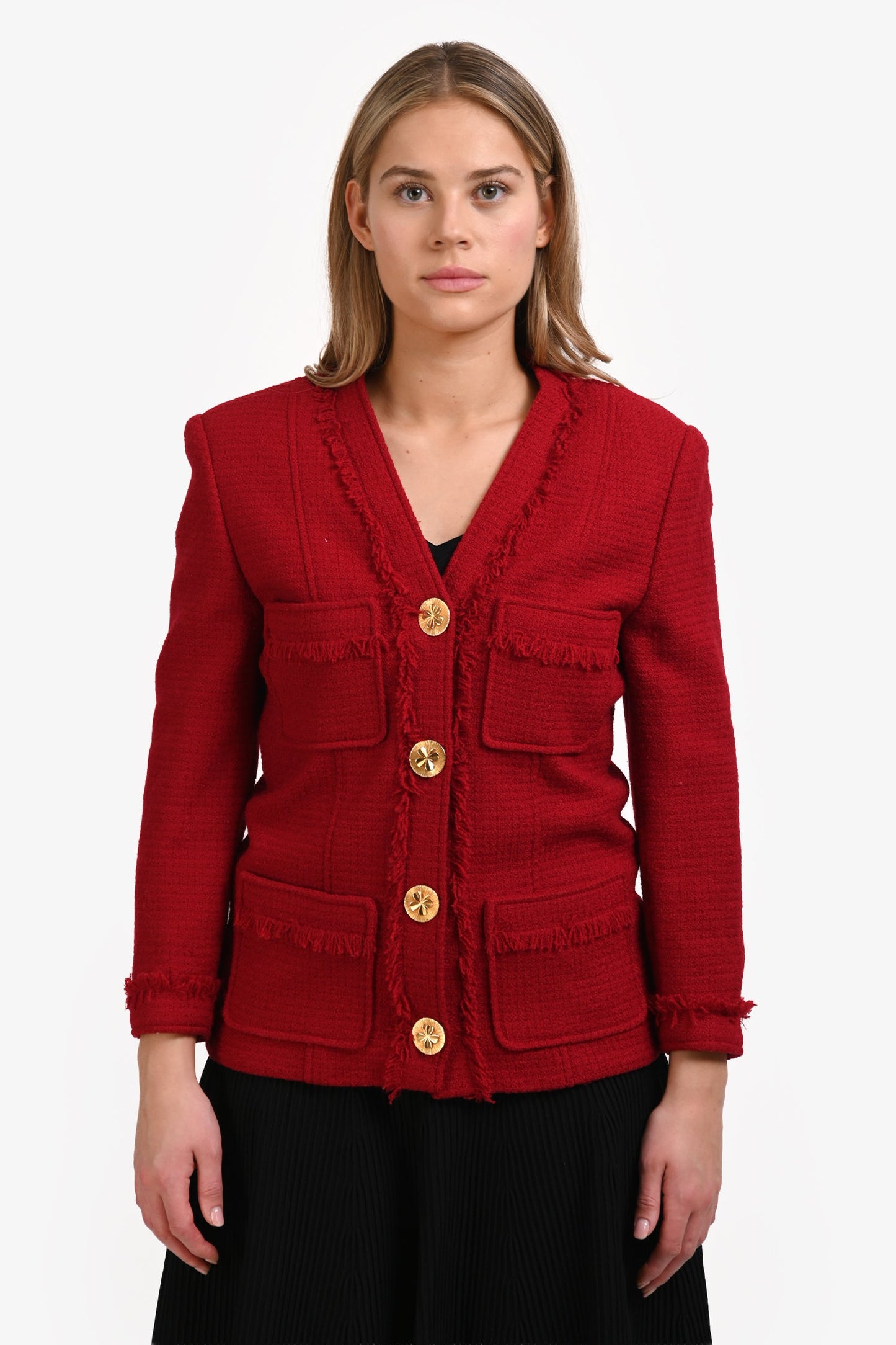 Pre-Loved Chanel™ Red 4 Pocket Tweed Jacket Est Size M