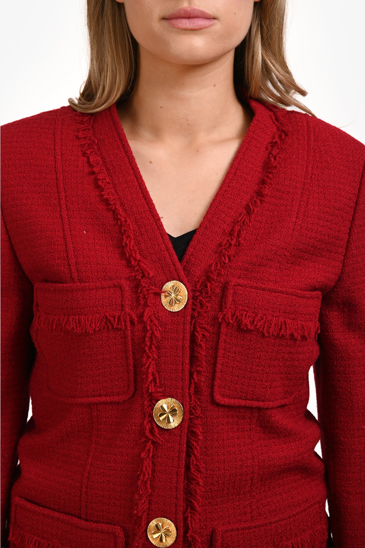 Pre-Loved Chanel™ Red 4 Pocket Tweed Jacket Est Size M