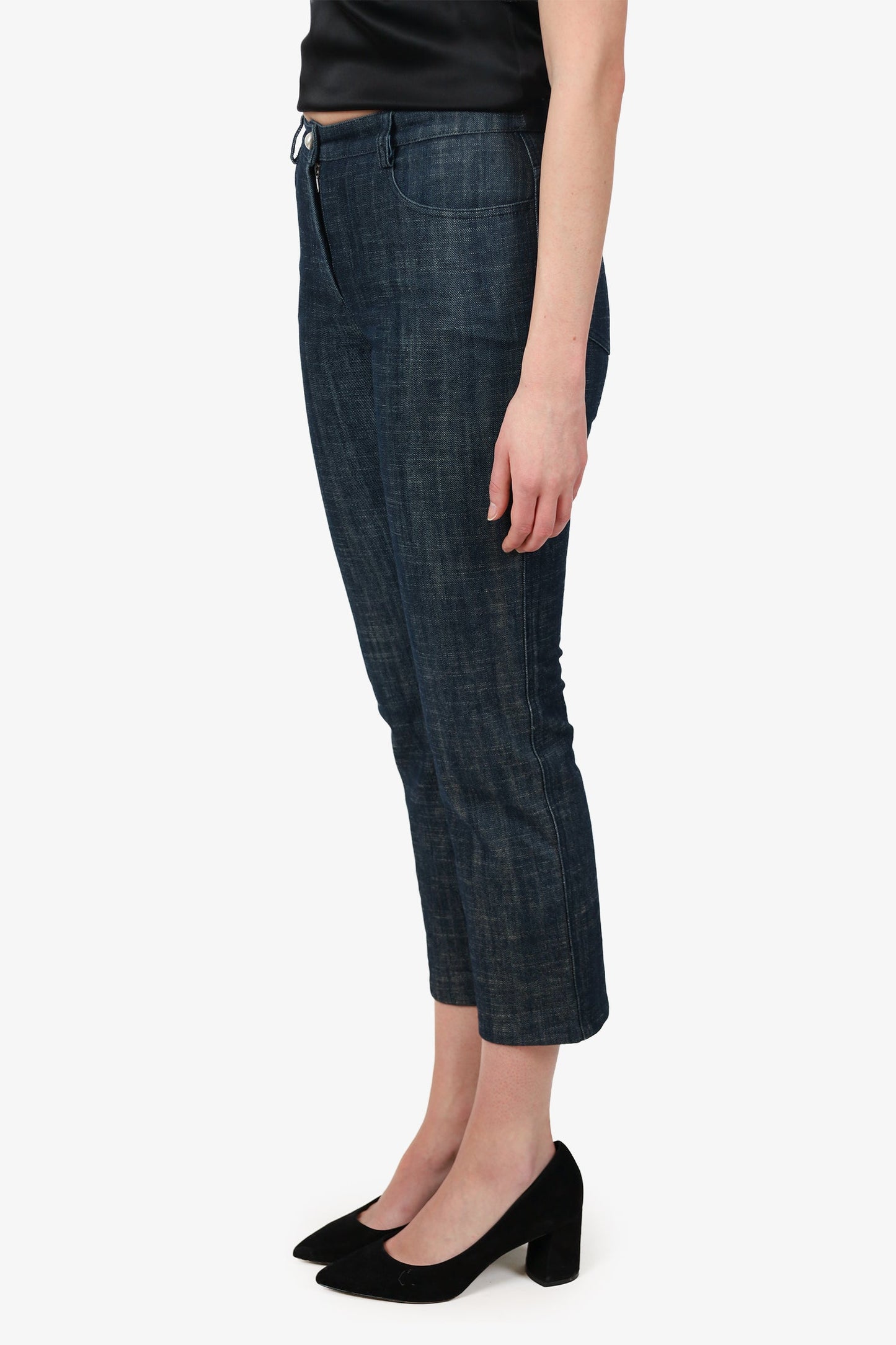 Pre-Loved Chanel™ 05C Blue Denim Pearl CC Embellished Jeans Size 38