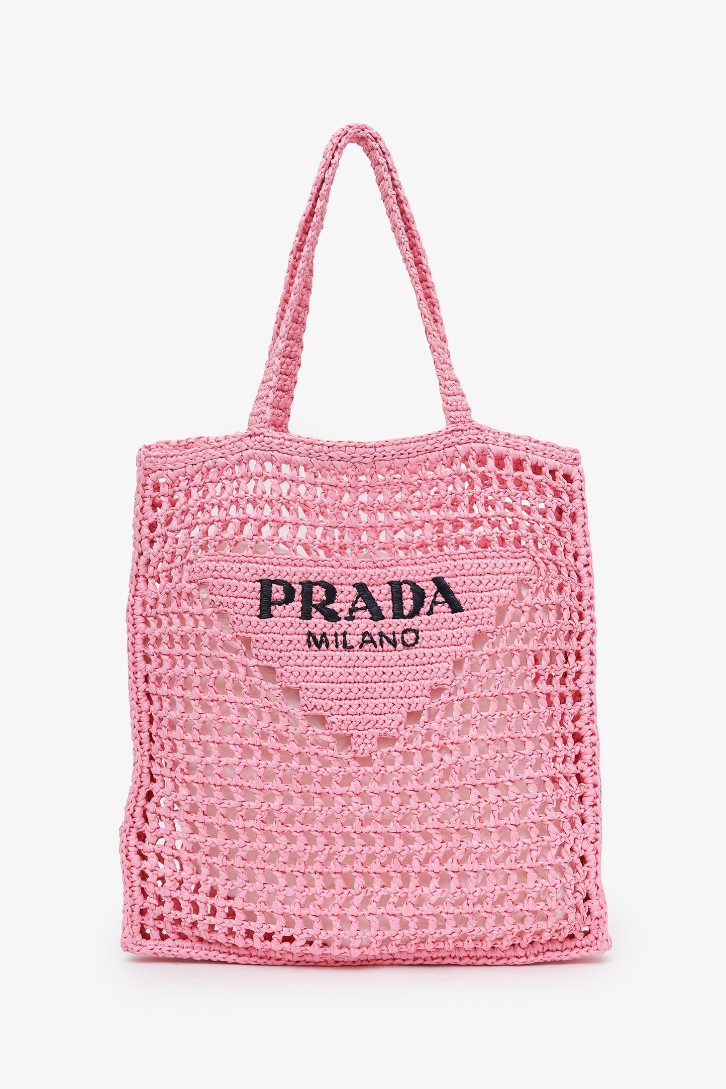 Prada Pink Raffia Crochet Logo Tote Bag