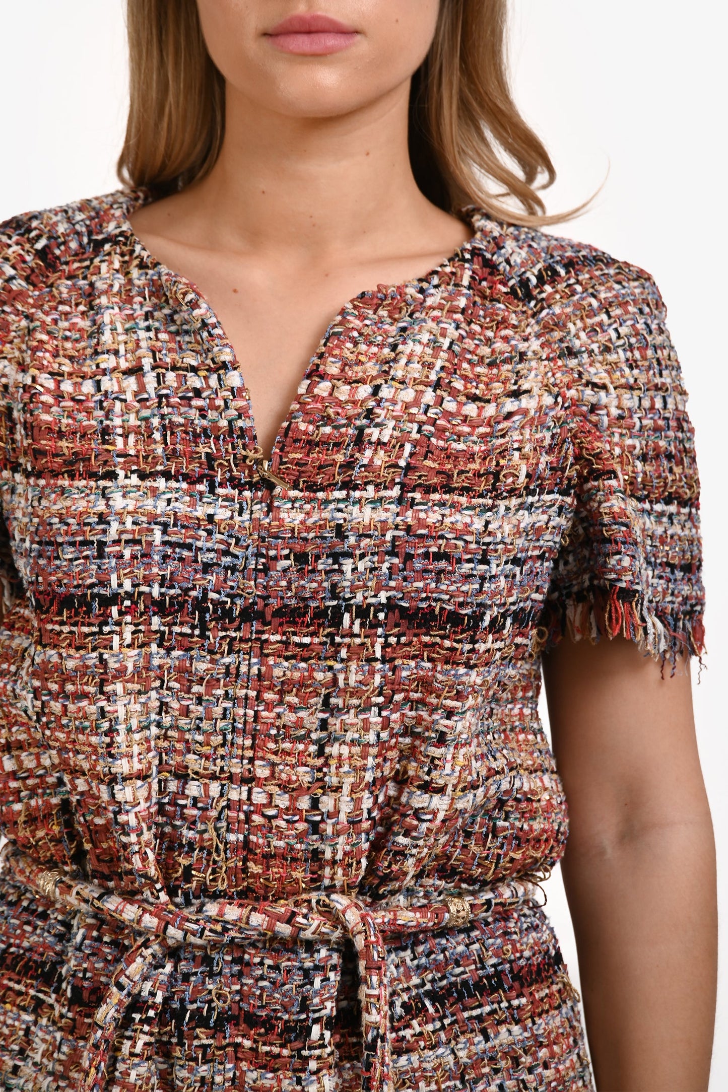 Pre-Loved Chanel™ 2018 Runway Multicolour Tweed Belted Mini Dress Size 40