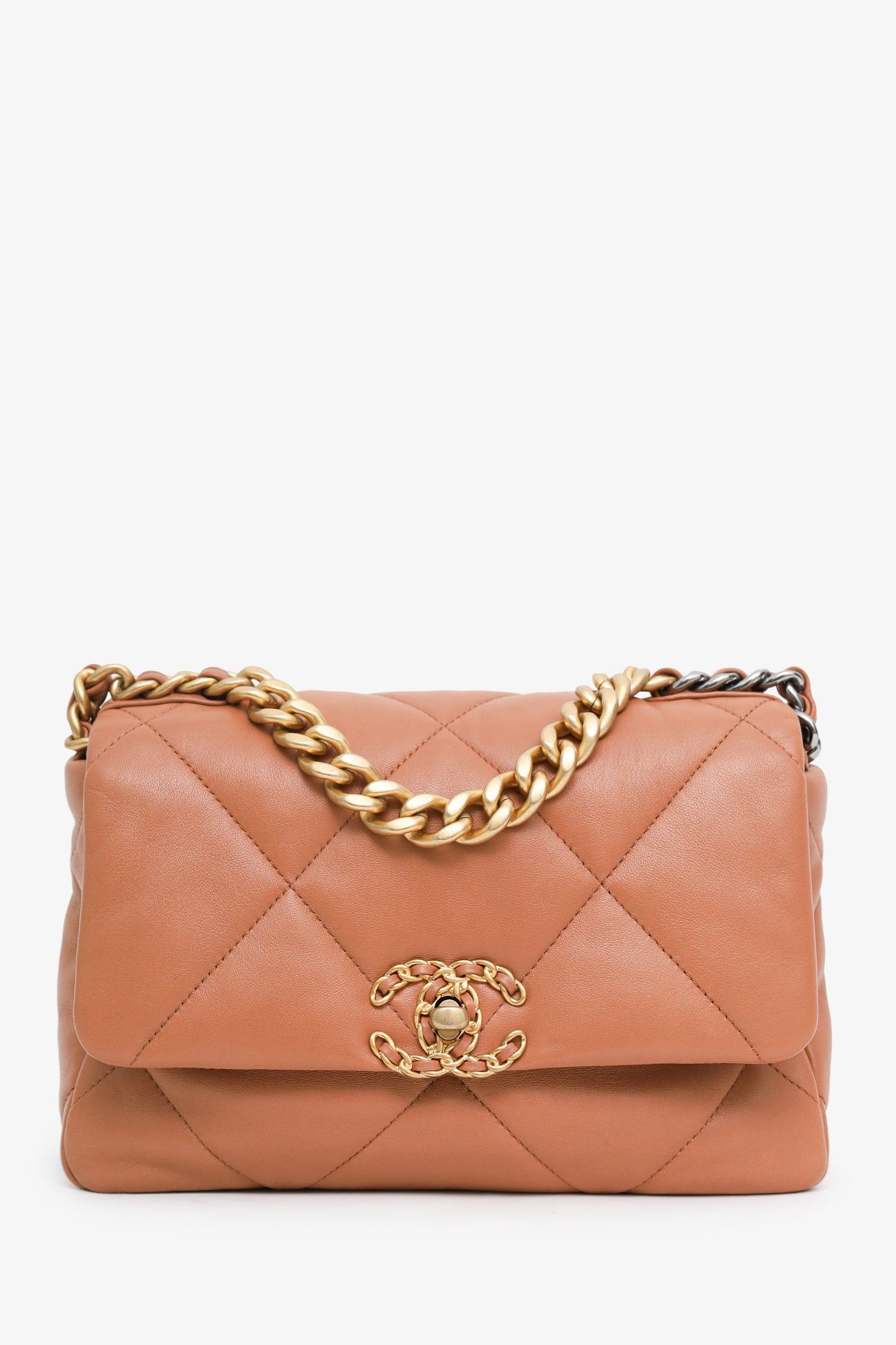 Pre-Loved Chanel™ 2022 Brown Goatskin Leather 'Chanel 19' Small Flap Shoulder Bag