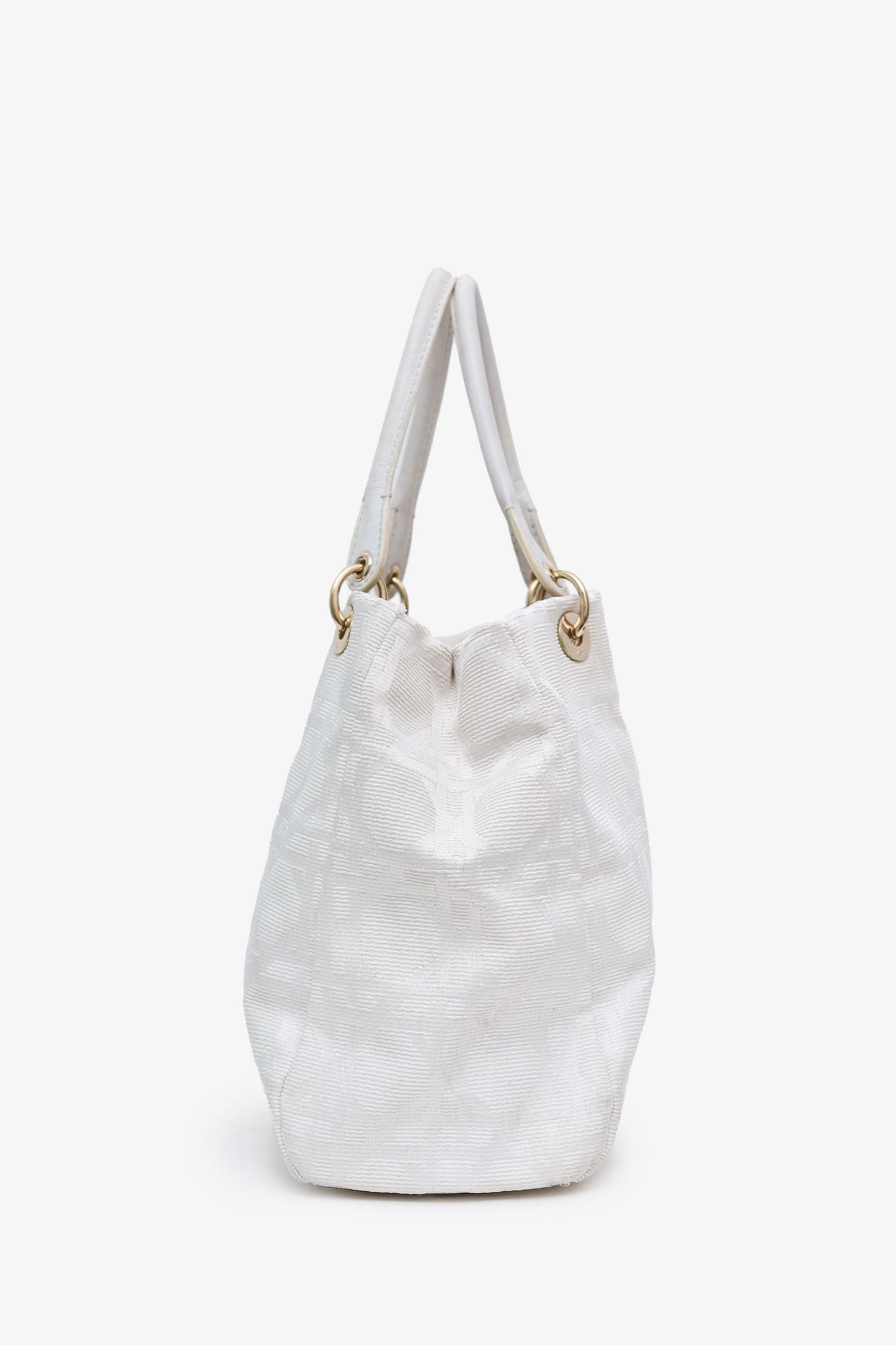 Christian Dior 2007 White Cannage Jacquard Canvas Lady Dior Tote