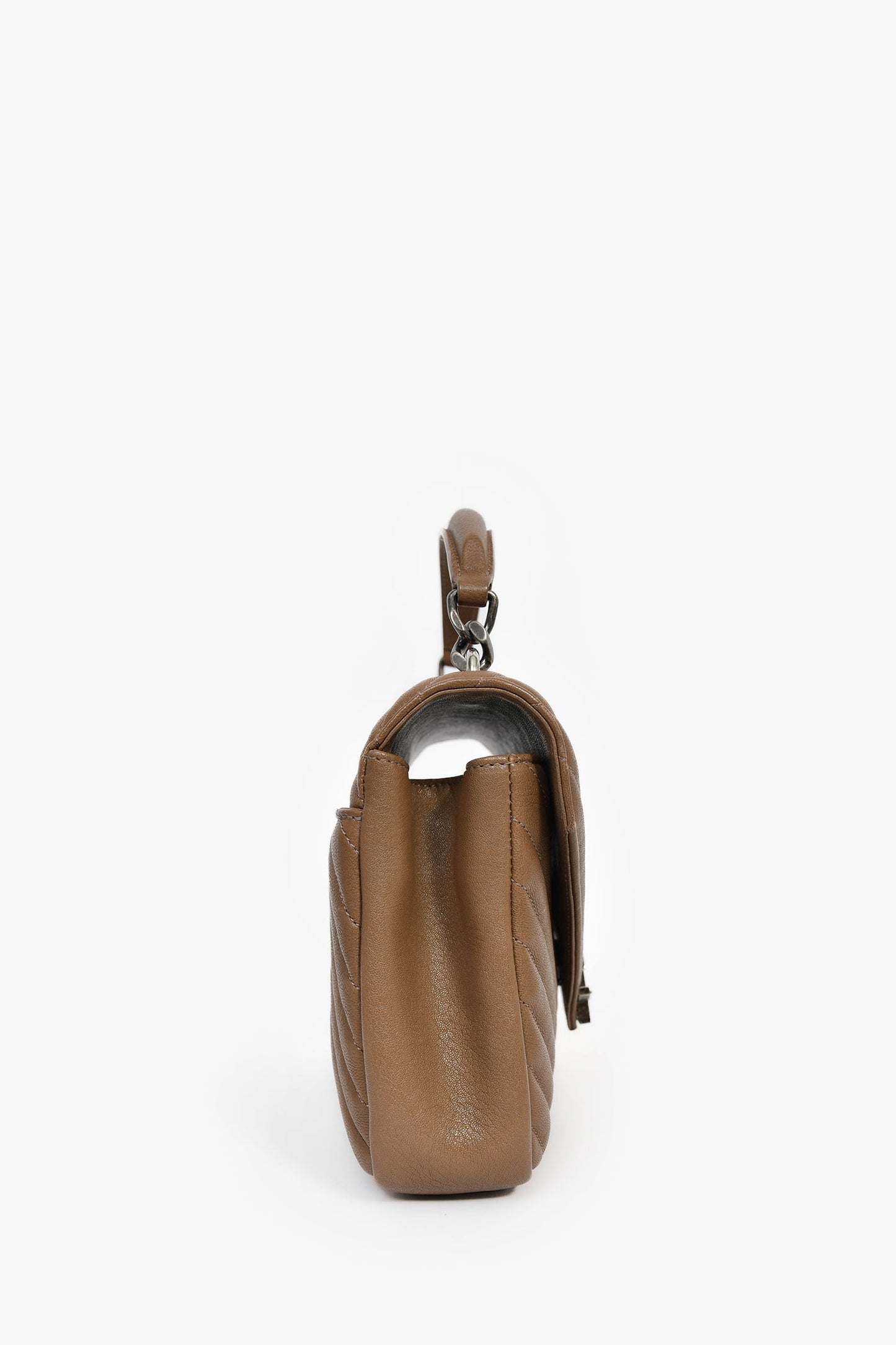 Saint Laurent Brown Chevron Leather Medium College Bag With Chain