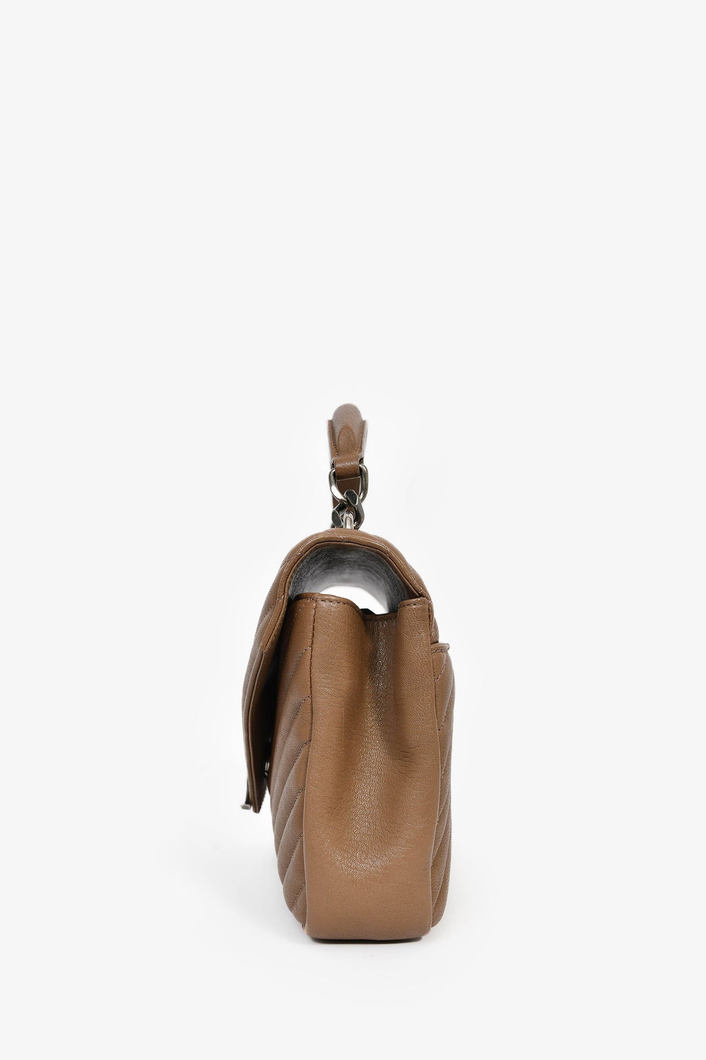 Saint Laurent Brown Chevron Leather Medium College Bag With Chain
