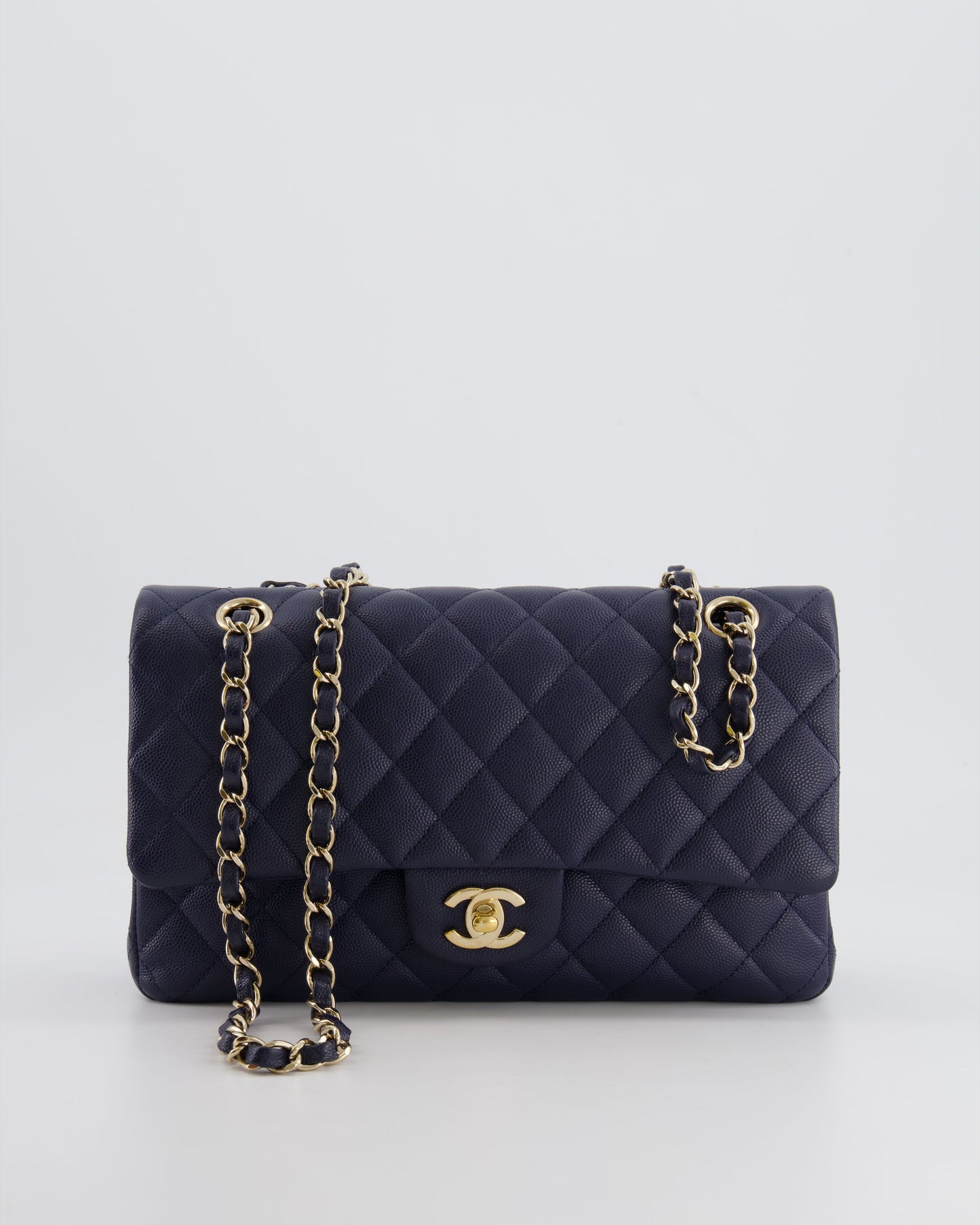 *RARE COLOUR* Chanel Classic Medium Double Flap Bag in Navy Blue Caviar Leather with Champagne Gold Hardware