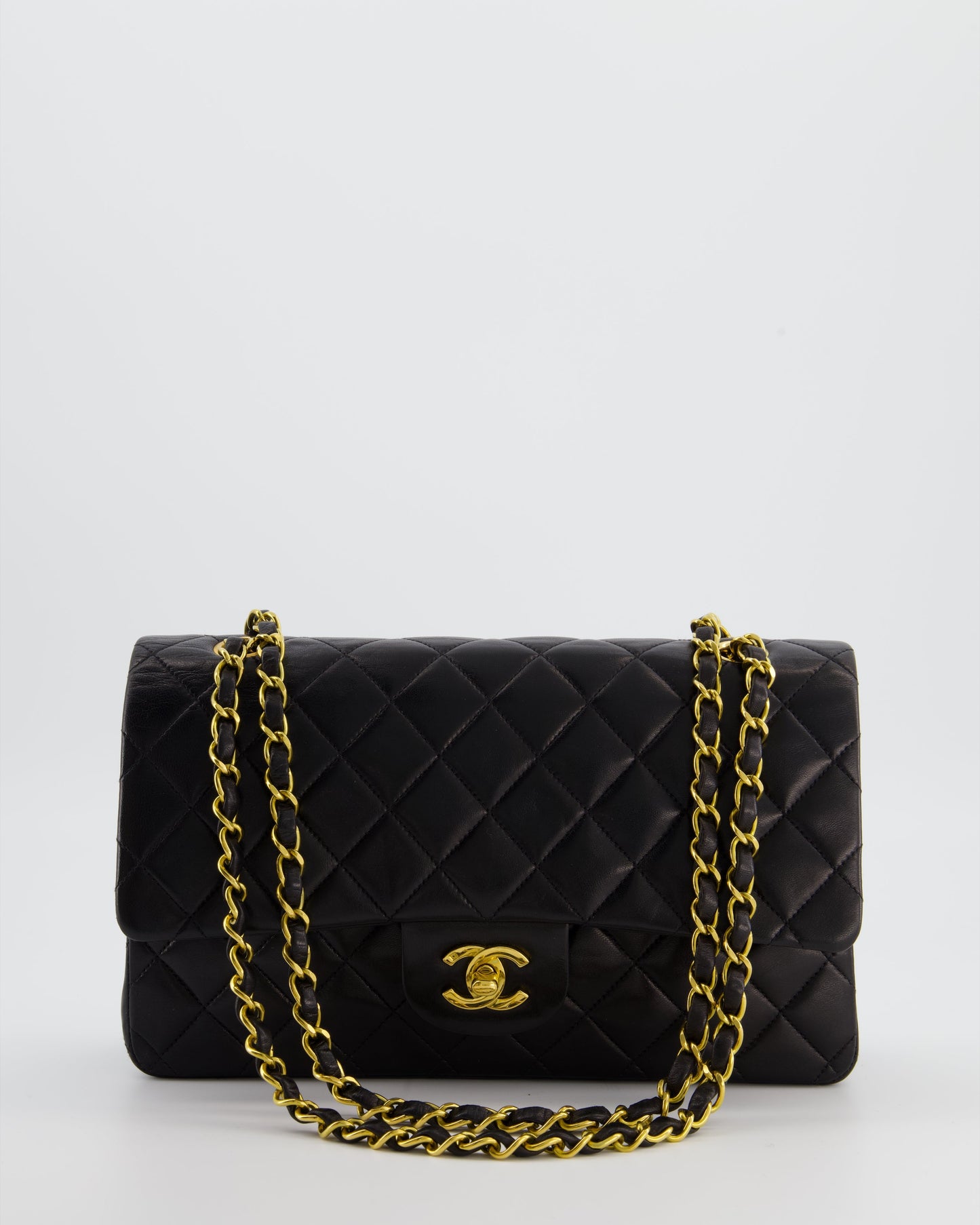 *AMAZING CONDITION* Chanel Black Vintage Medium Classic Double Flap Bag in Lambskin Leather with 24K Gold Hardware