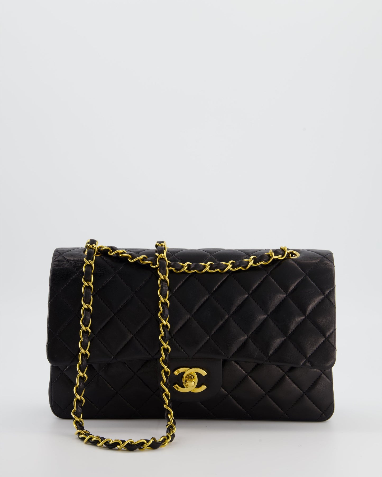 *AMAZING CONDITION* Chanel Black Vintage Medium Classic Double Flap Bag in Lambskin Leather with 24K Gold Hardware