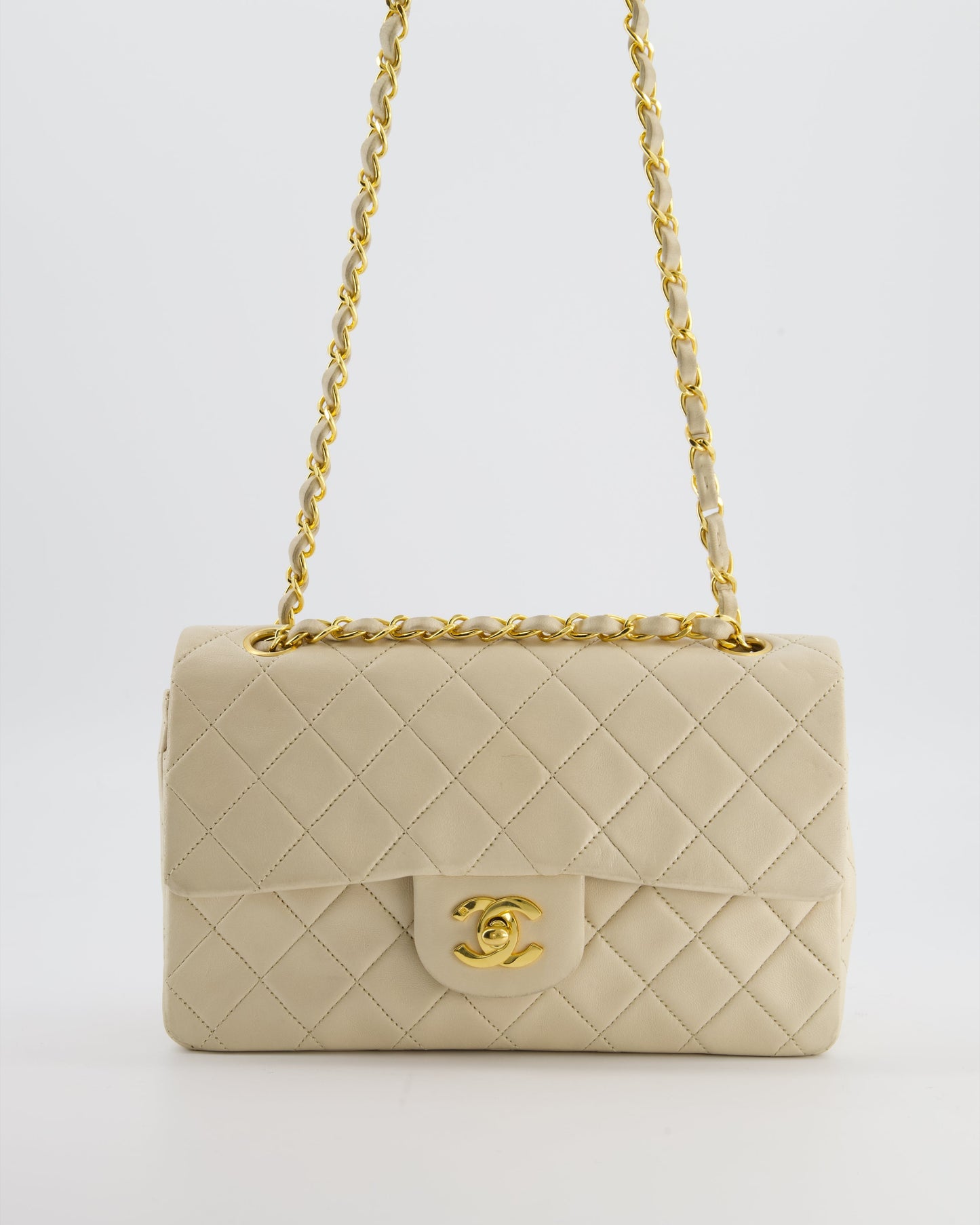 Chanel Cream Vintage Small Classic Double Flap Bag in Lambskin Leather with 24K Gold Hardware