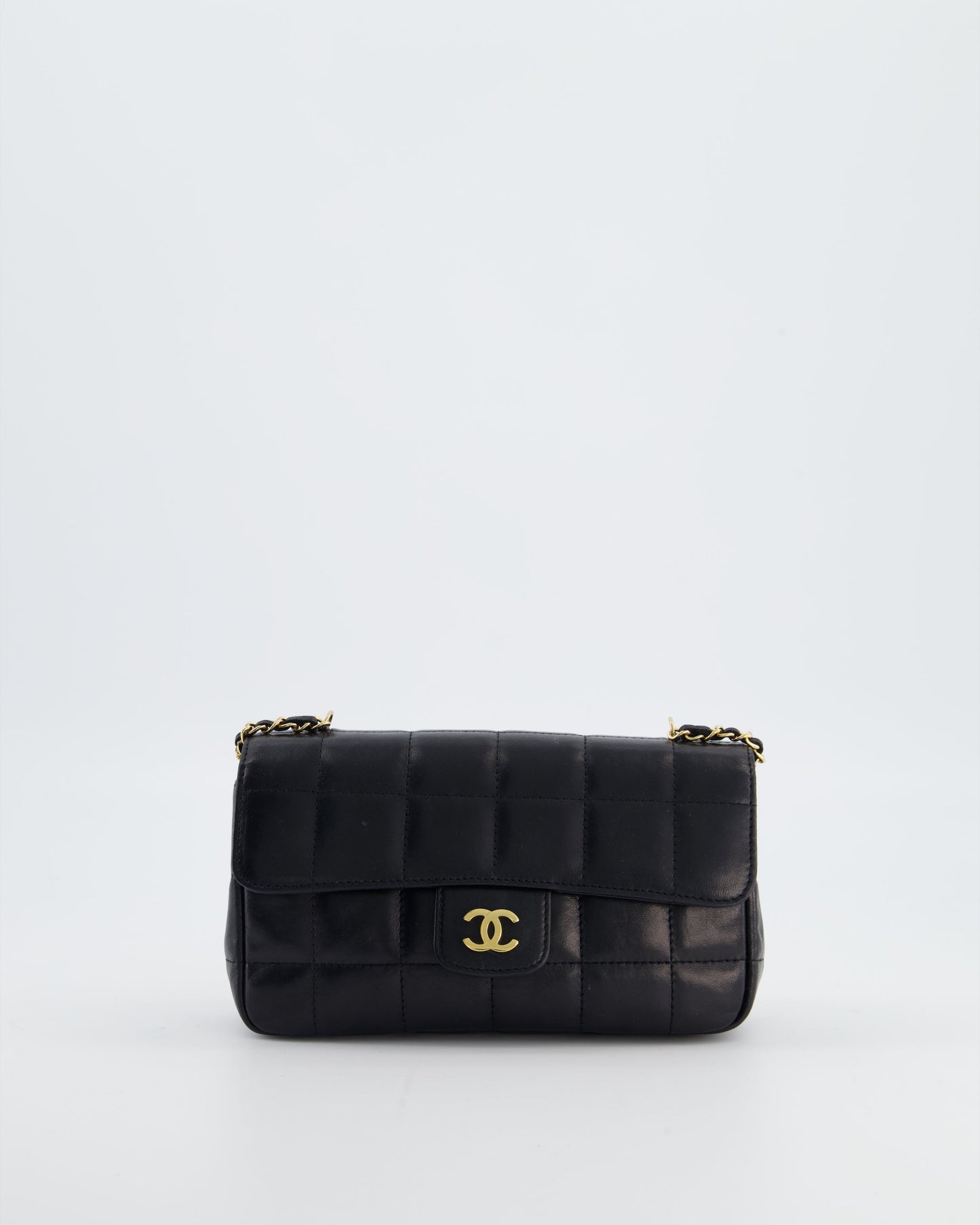 Chanel Black Vintage Mini Chocolate Bar Flap Bag In Lambskin Leather with Gold Hardware