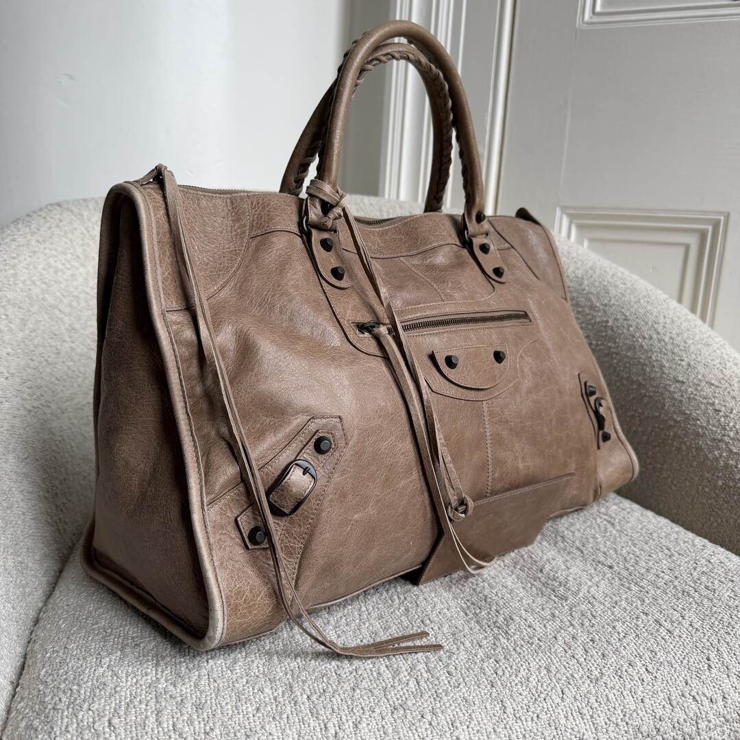 2010 Balenciaga Motocross Classic Weekender Mocha Brown Tote Bag
