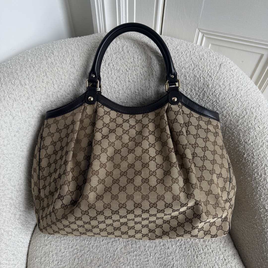 Gucci GG Canvas Sukey Brown Large Tote Bag