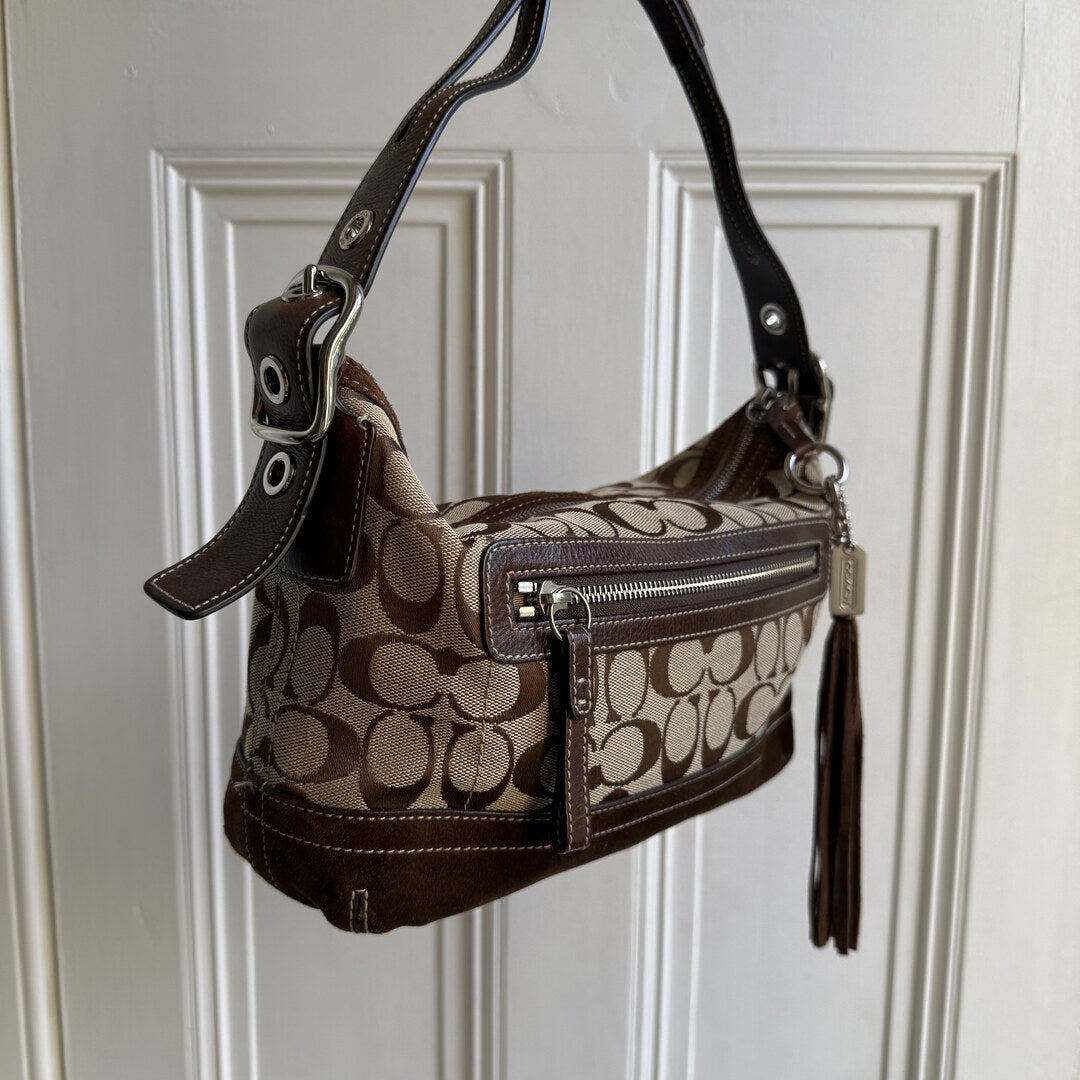 Coach Signature Tassel Brown Shoulder Bag