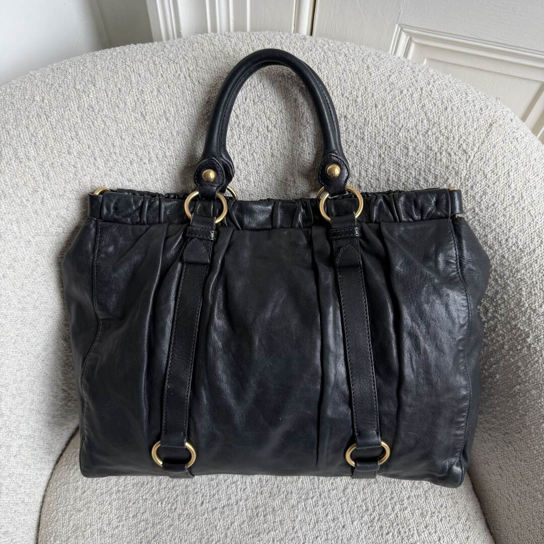 Miu Miu XL Vitello Leather Black Handbag