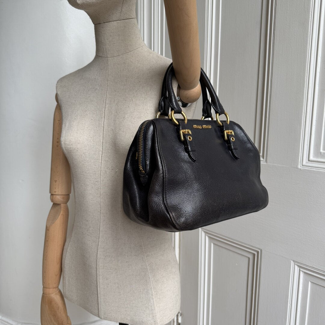Miu Miu Madras Leather Black Handbag