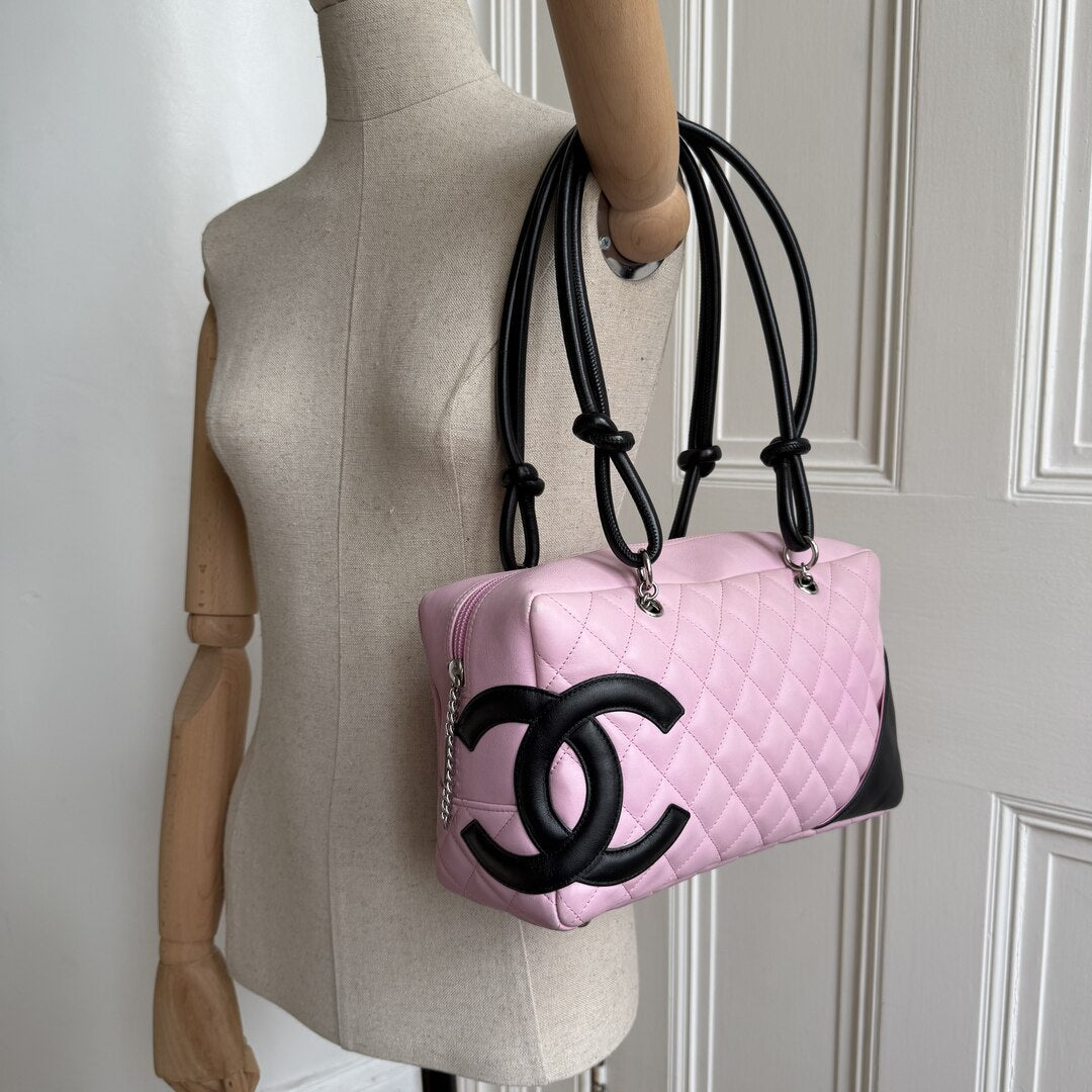 2005 Chanel Cambon Quilted Pink Bowling Shoulder Bag