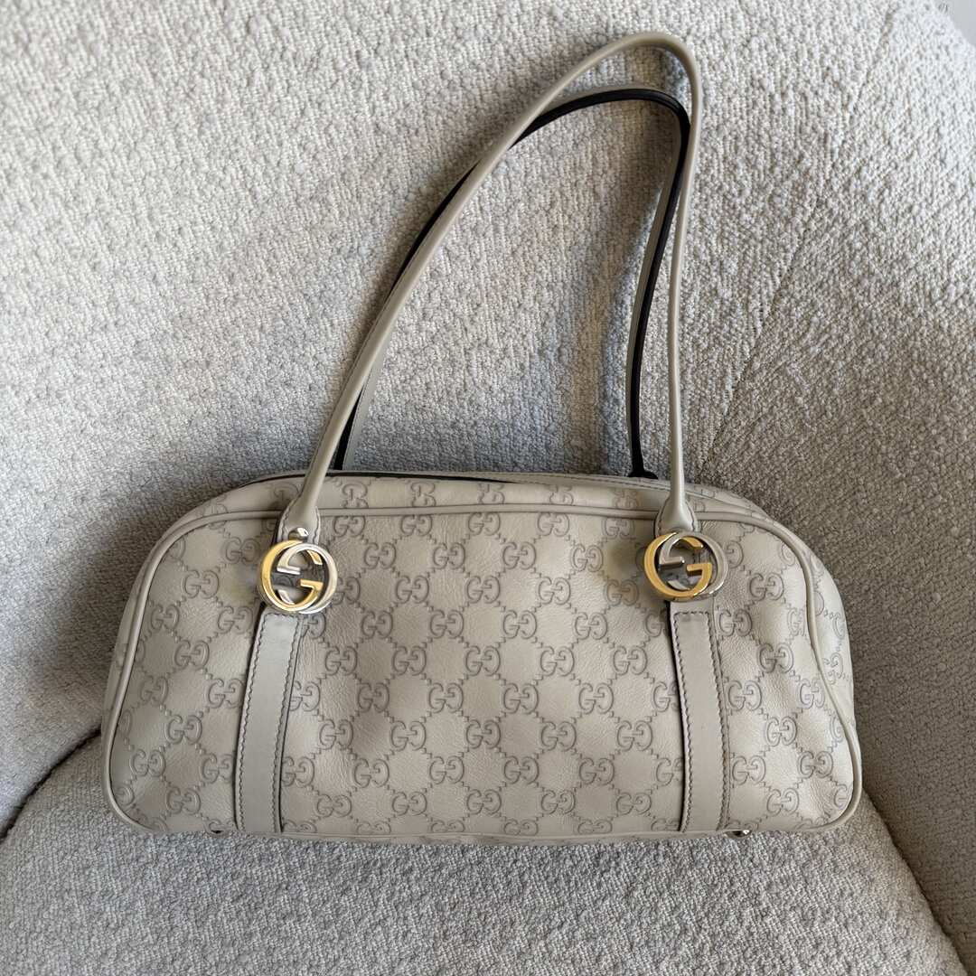 Gucci Guccissima Princy Cream Leather Shoulder Bag