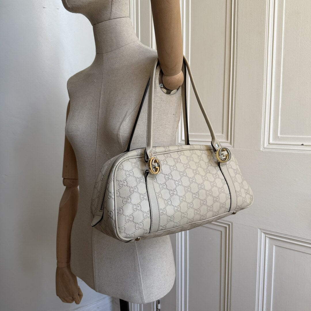 Gucci Guccissima Princy Cream Leather Shoulder Bag
