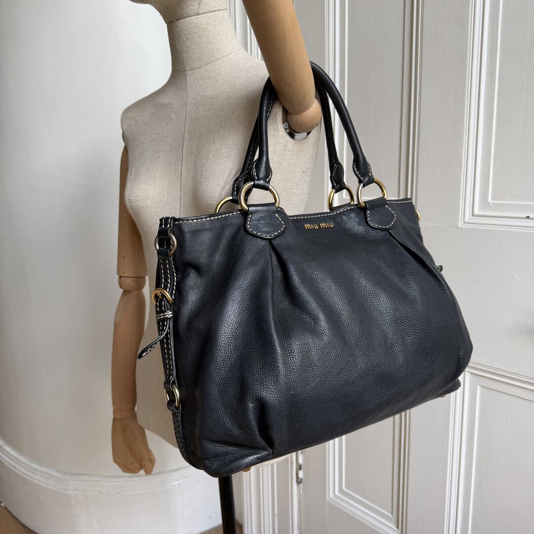 Miu Miu Vitello Leather Black Shoulder Bag