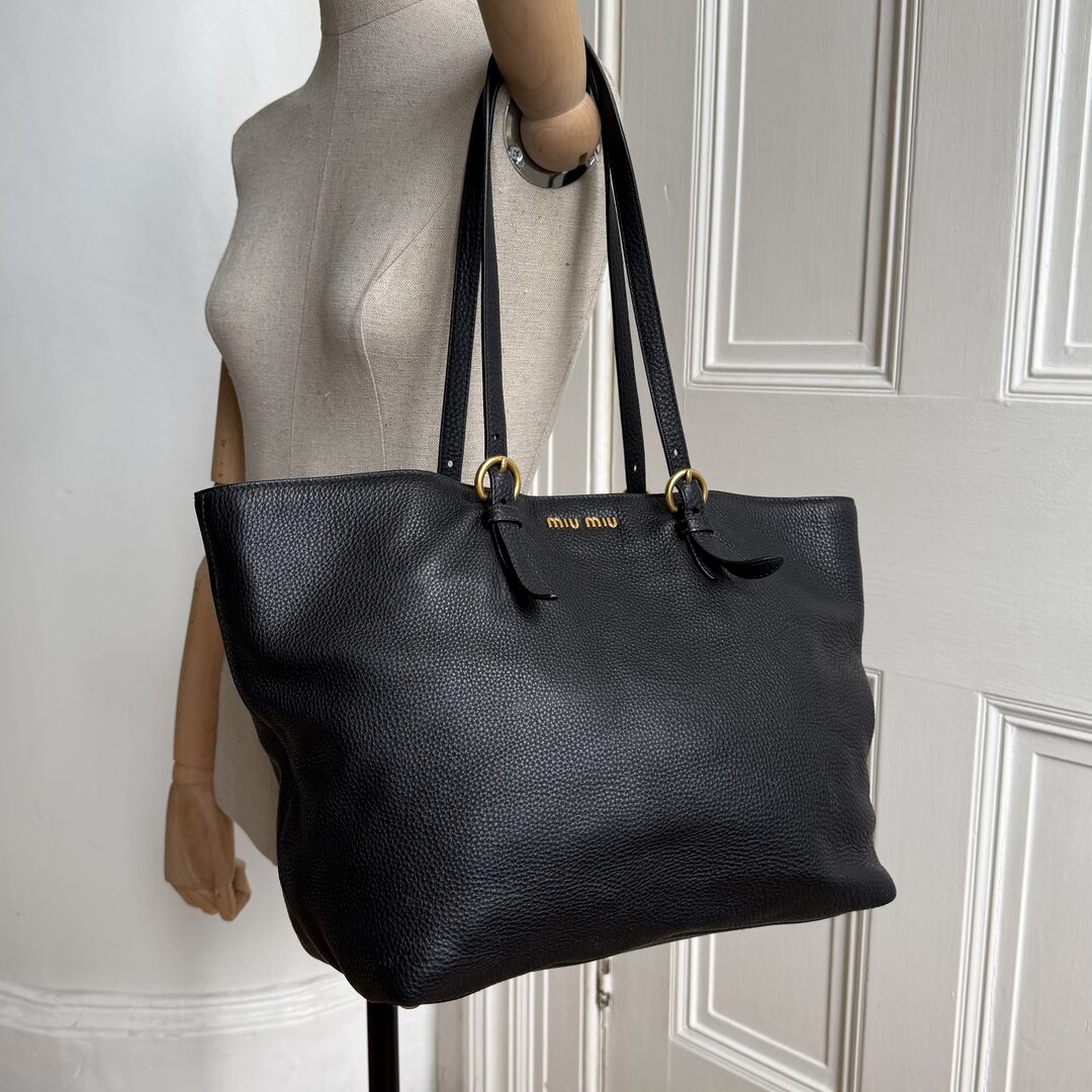 Miu Miu Vitello Black Leather Tote Bag
