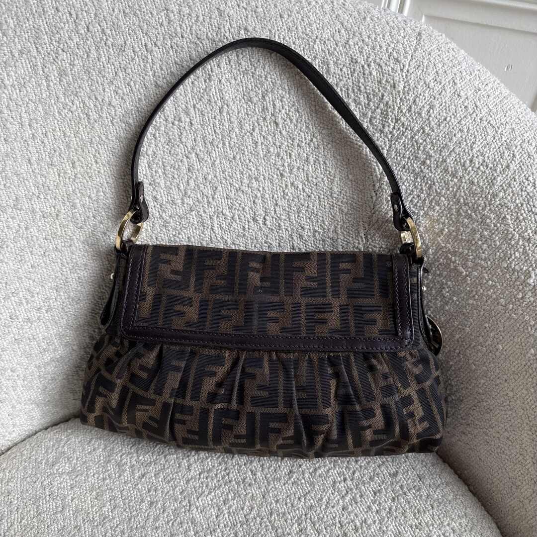 Fendi Zucca Flap Brown Shoulder Bag