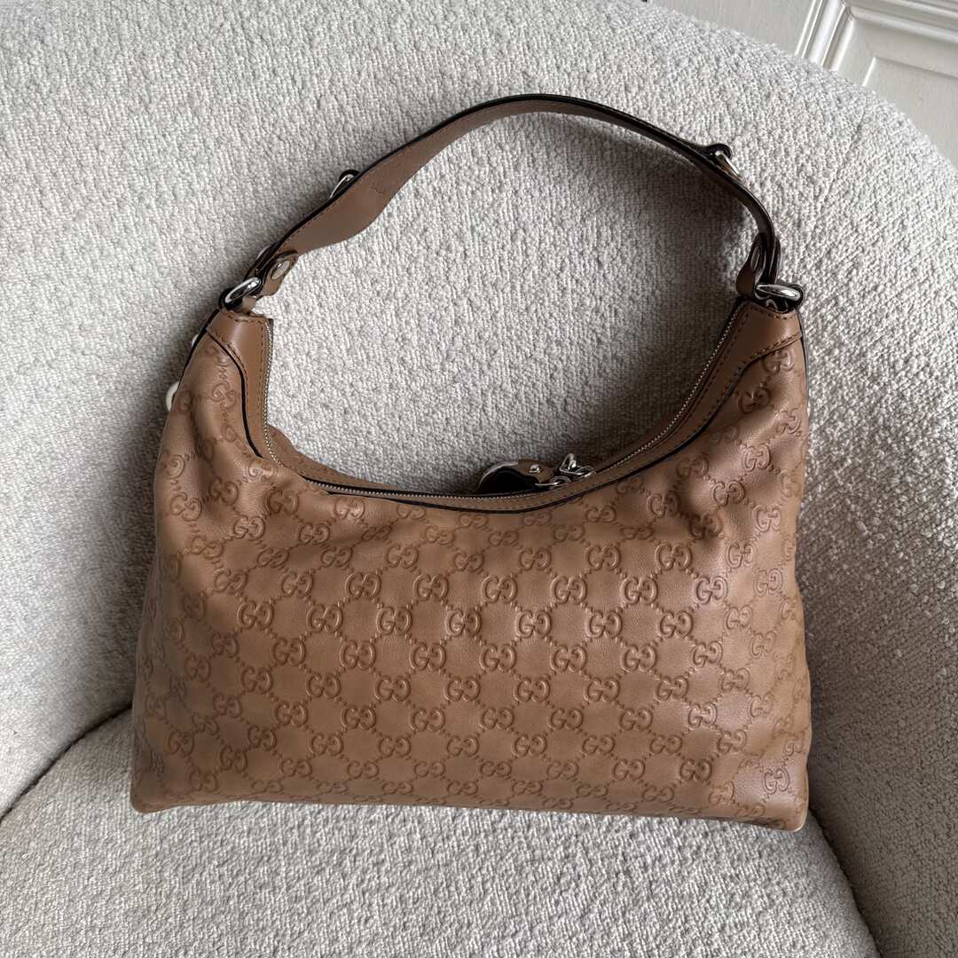 Gucci Guccissima Hobo Leather Brown Shoulder Bag