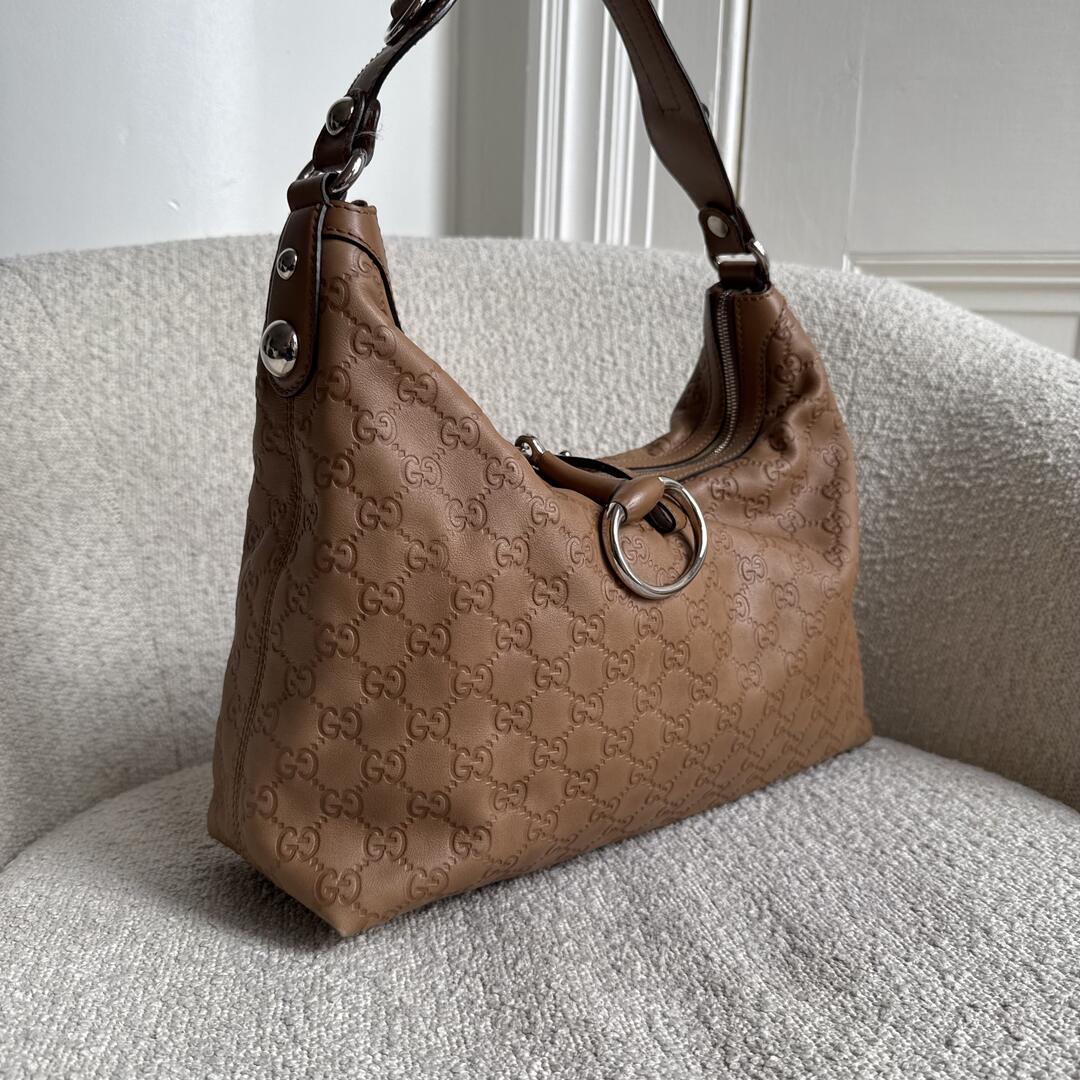 Gucci Guccissima Hobo Leather Brown Shoulder Bag