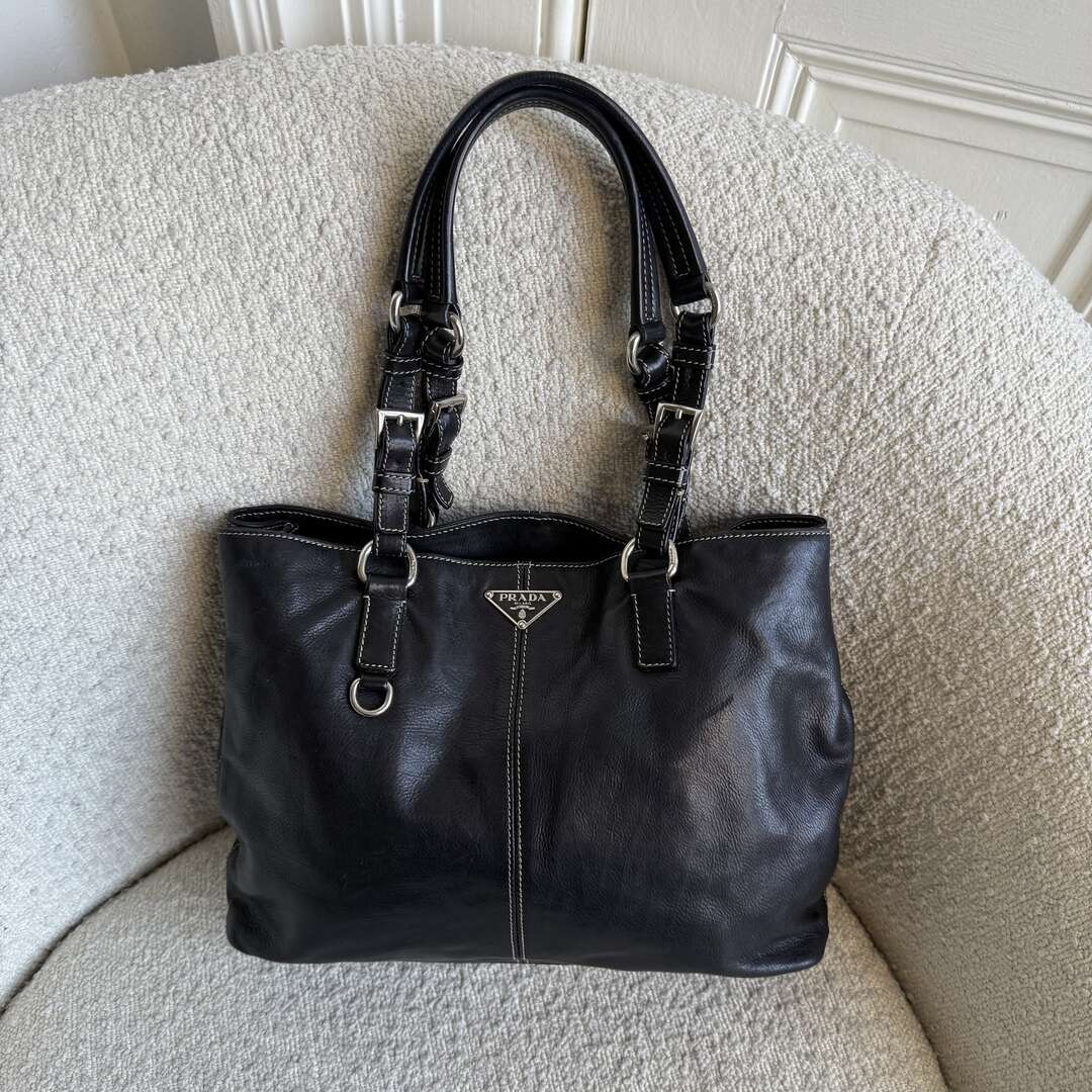 2004 Prada Vitello Daino Leather Black Tote Bag